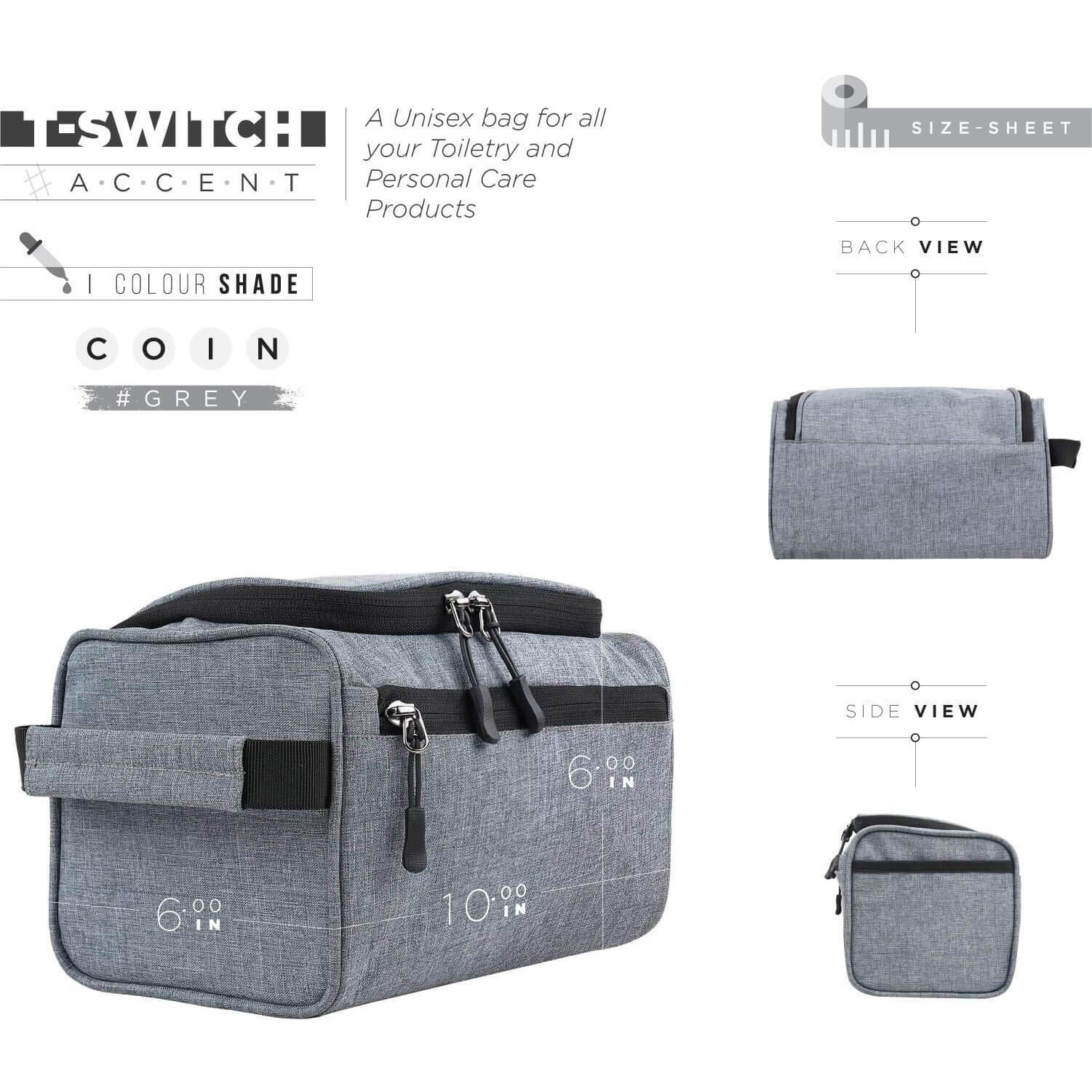 FATMUG 6 Cms Travel Toiletry Organizer Hanging Dopp Kit for Men, Cosmetics Pouch for Women -Light Grey