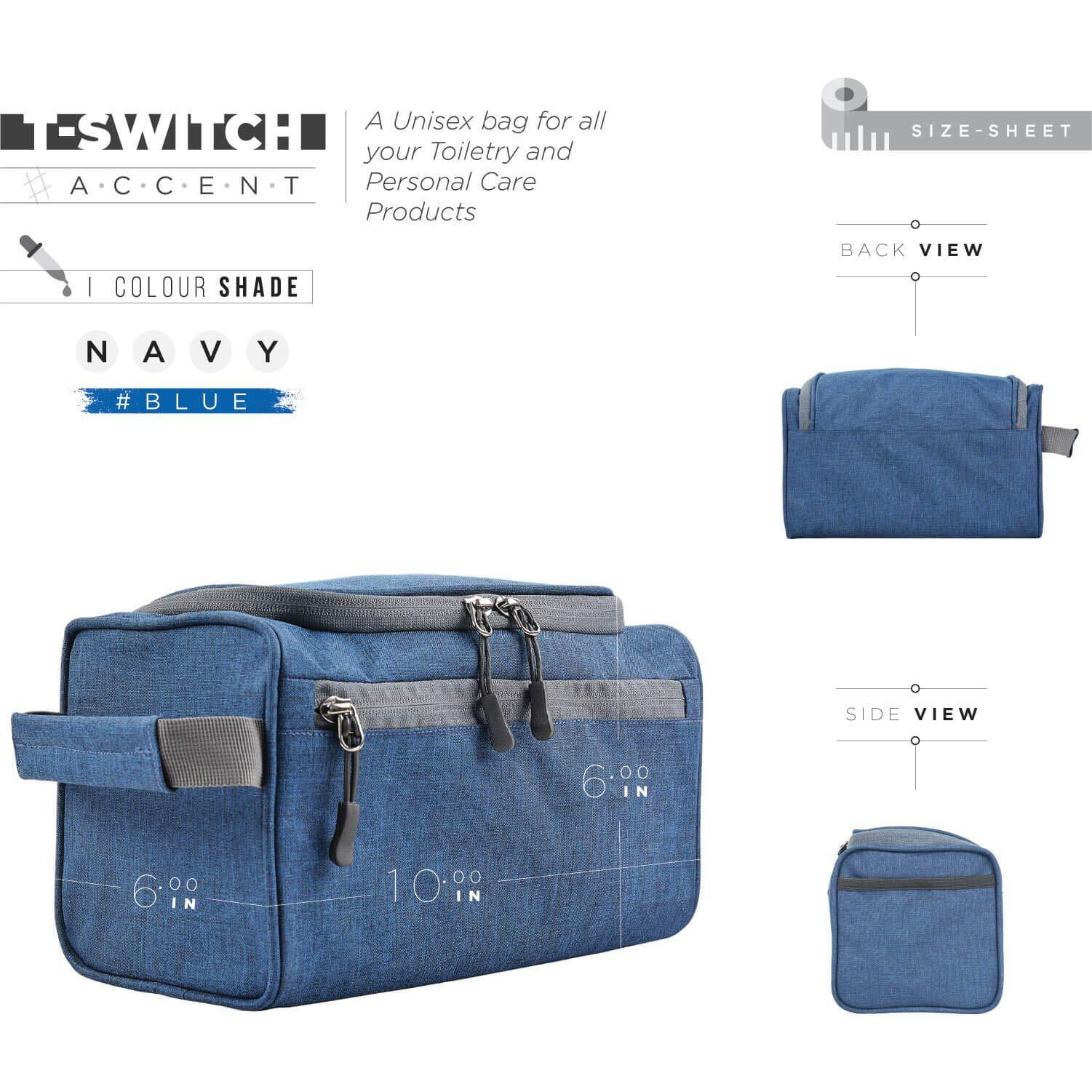 FATMUG Travel Toiletry Organizer Hanging Dopp Kit For Men, Cosmetics Pouch For Women - Navy Blue - 6 In, S