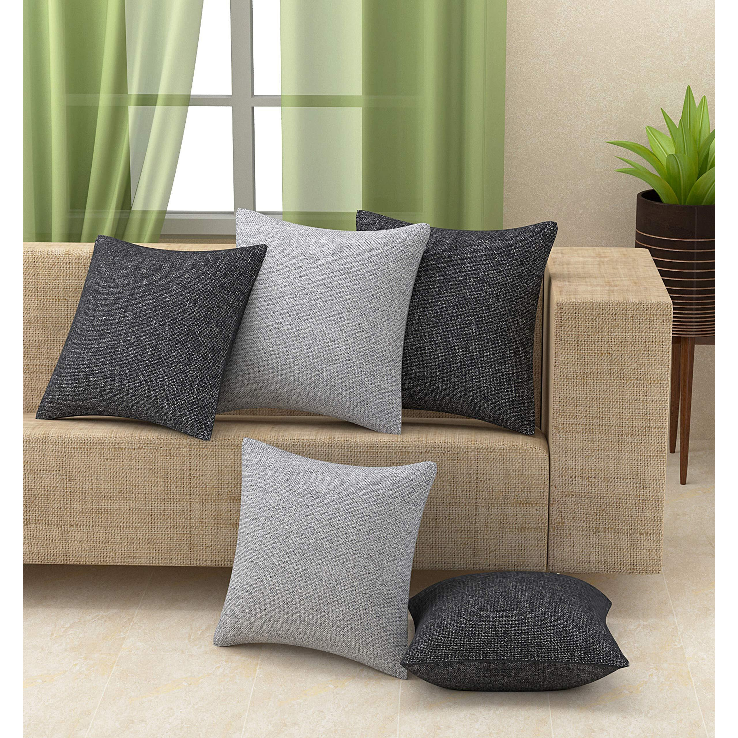 Yellow Weaves Jute Texture Cushion Covers, 16 X 16 Inches, Multicolour, Set of 5, 250 TC