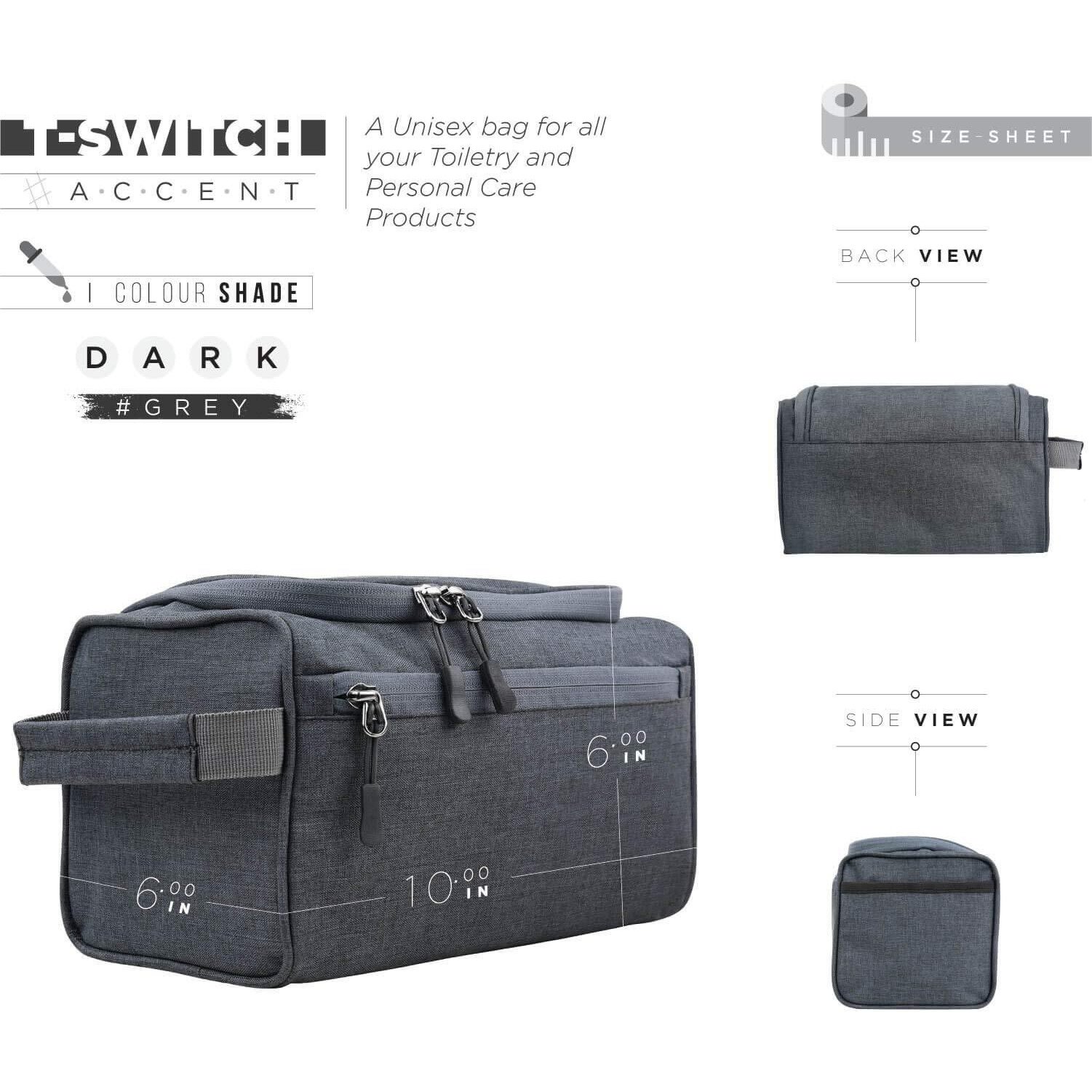 FATMUG Travel Bag -Toiletry Organizer Hanging Dopp Kit For Men, Cosmetics Pouch For Women- Dark Grey - 6 Cm, S