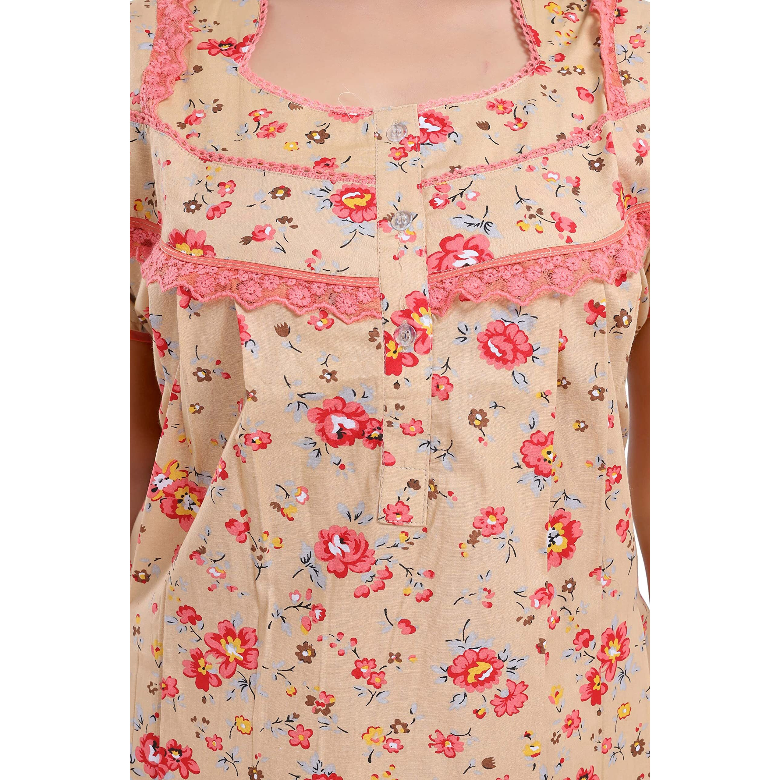 Soulemo Women Cotton Beige Maxi Nighty 499Rxs (Size-Xs)