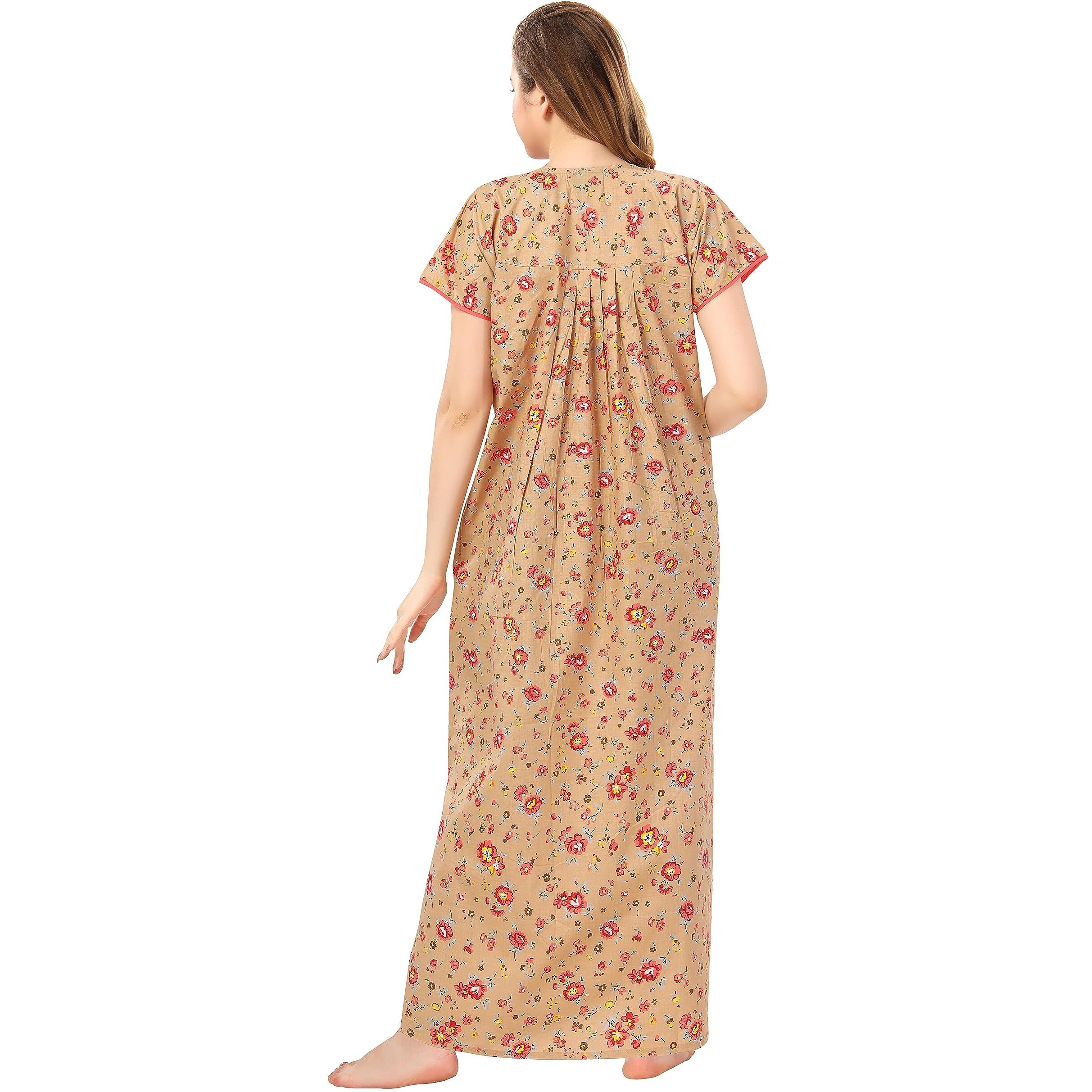 Soulemo Women Cotton Beige Maxi Nighty 499Rxs (Size-Xs)