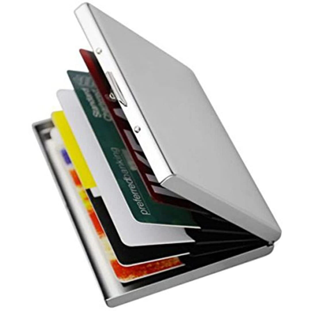 OFIXO 6 Slots Credit Card Holder RFID Protected Stainless Steel Credit Card Wallet Slim Metal Credit Card Case for Men and Women (Matt-Silver)