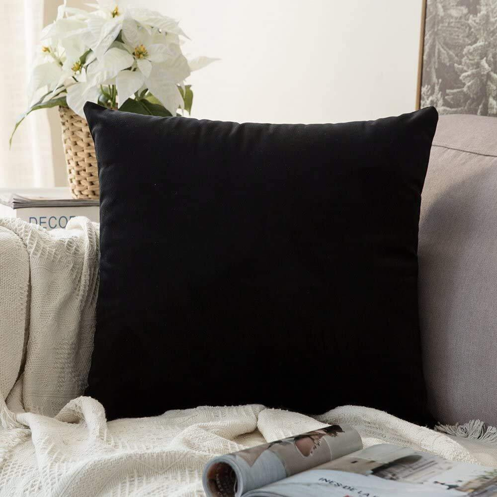 Khooti Velvet Cushion Cover, 28x28 (Black)(Pack of 1)