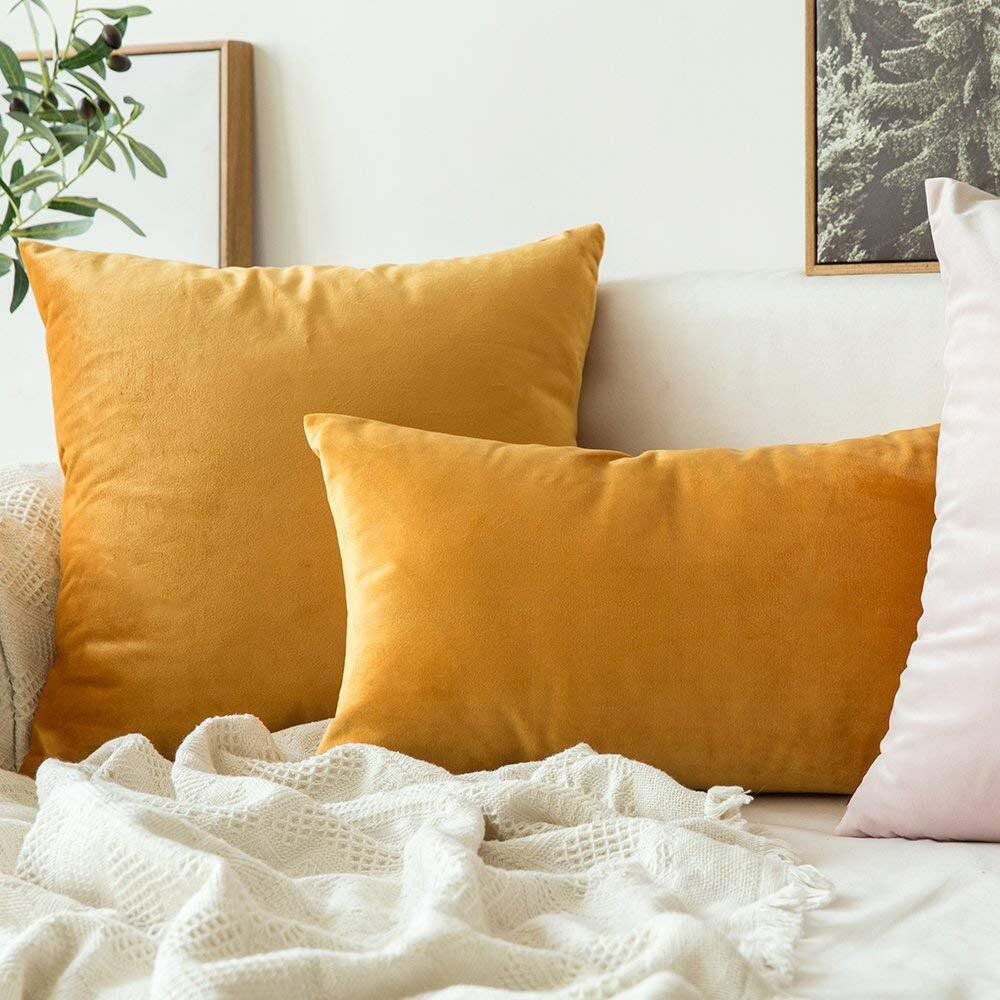 Khooti Velvet Cushion Cover, 10x10 (Gold)(Pack of 2)