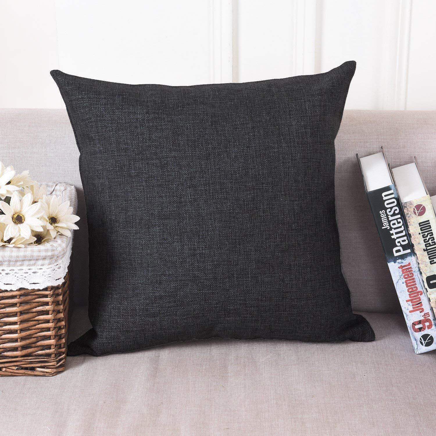 Khooti Decorative Jute Square Cushion Cover Throw Pillow Cover for Living Room Couch Diwan Single Seater Sofa, Modern Boho Large 28 x 28 Inches / 70 x 70 cm (Colour - Dark Grey)(Set of 1 Piece)-50 TC