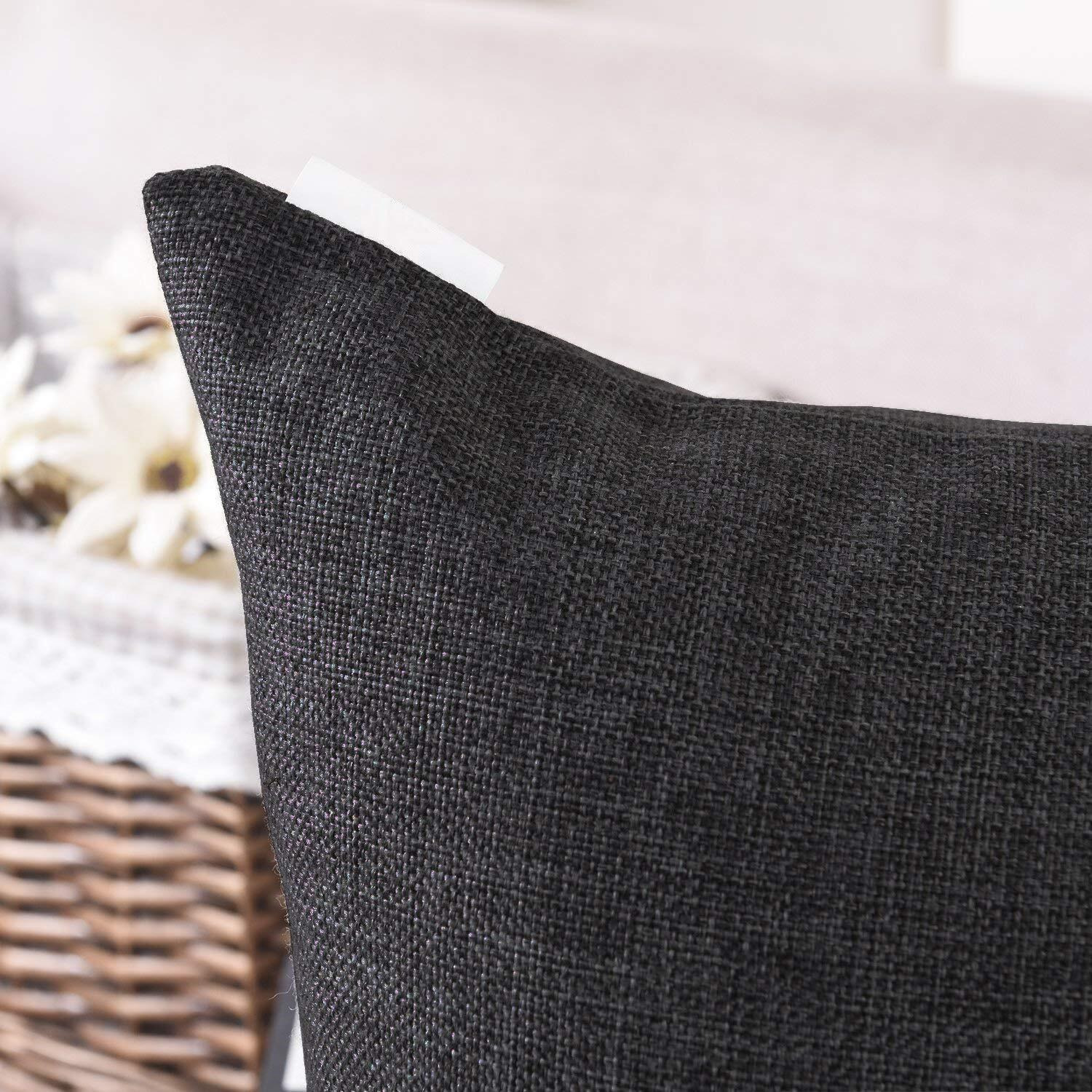 Khooti Decorative Jute Square Cushion Cover Throw Pillow Cover for Living Room Couch Diwan Single Seater Sofa, Modern Boho Large 28 x 28 Inches / 70 x 70 cm (Colour - Dark Grey)(Set of 1 Piece)-50 TC