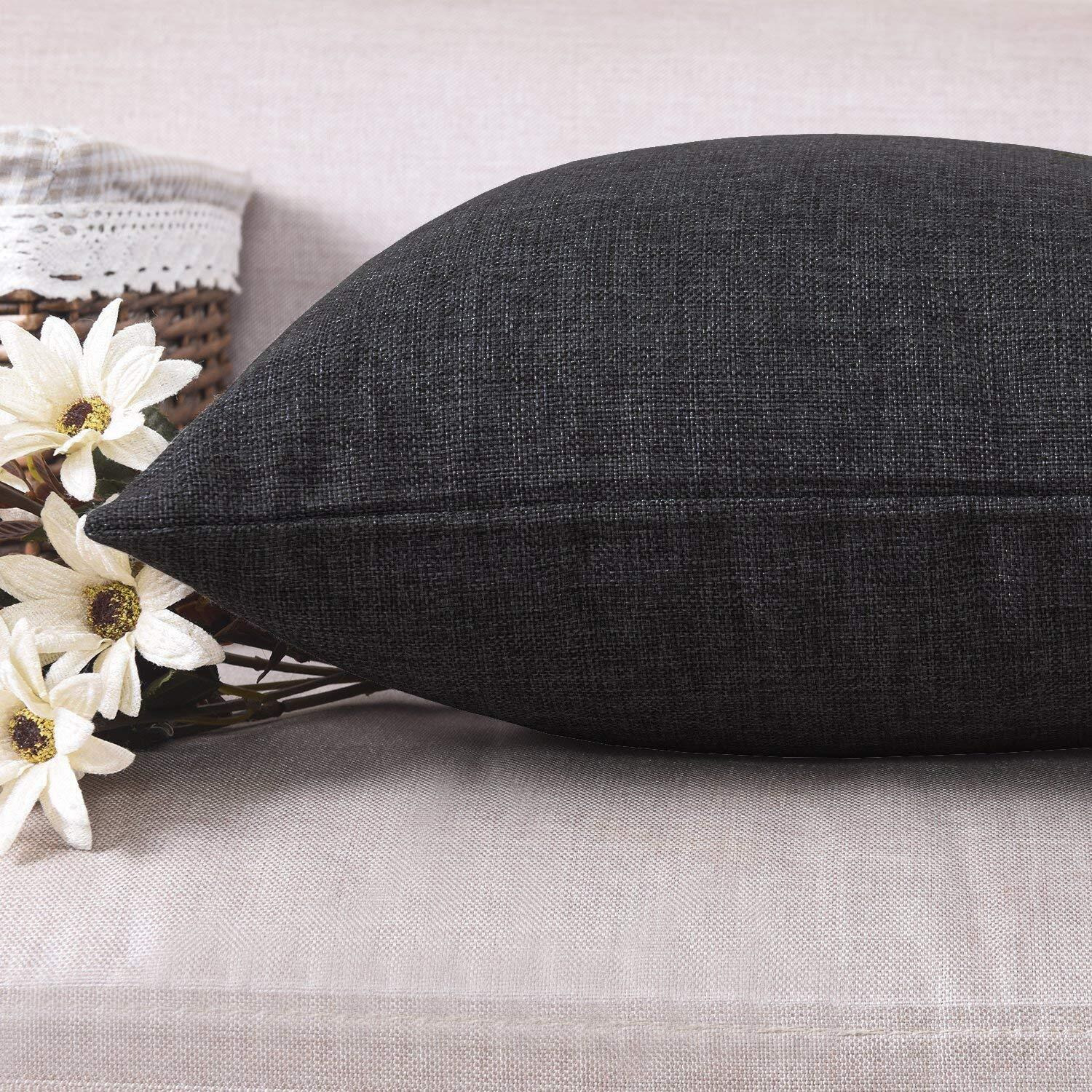 Khooti Decorative Jute Square Cushion Cover Throw Pillow Cover for Living Room Couch Diwan Single Seater Sofa, Modern Boho Large 28 x 28 Inches / 70 x 70 cm (Colour - Dark Grey)(Set of 1 Piece)-50 TC