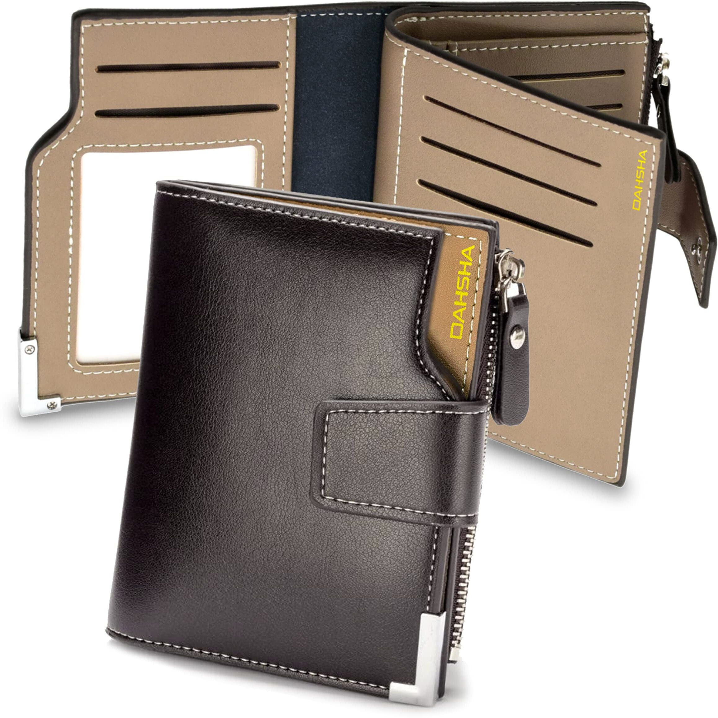 DAHSHA 13 Pocket Large Pu Leather Credit Debit Zipper Card Holder Wallet Coin Purse for Men & Women - (12 x 9.5 X 3 cm, Dark Brown)