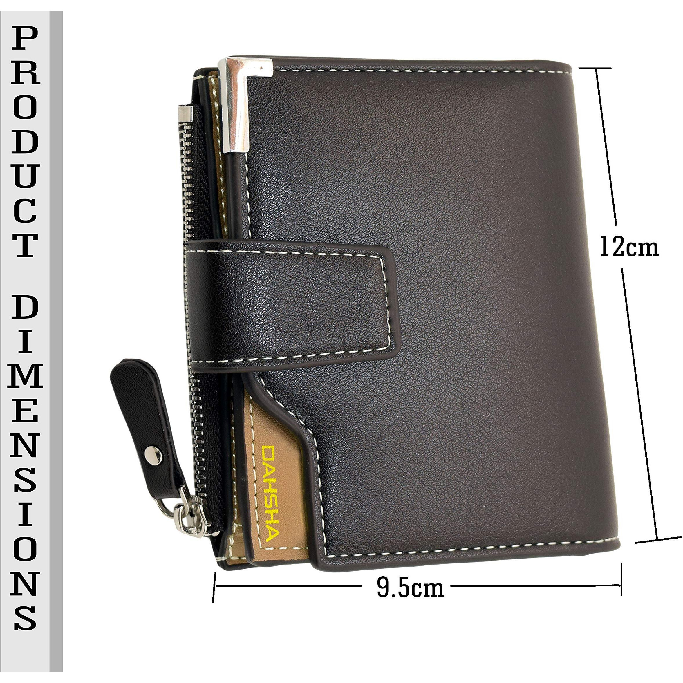 DAHSHA 13 Pocket Large Pu Leather Credit Debit Zipper Card Holder Wallet Coin Purse for Men & Women - (12 x 9.5 X 3 cm, Dark Brown)