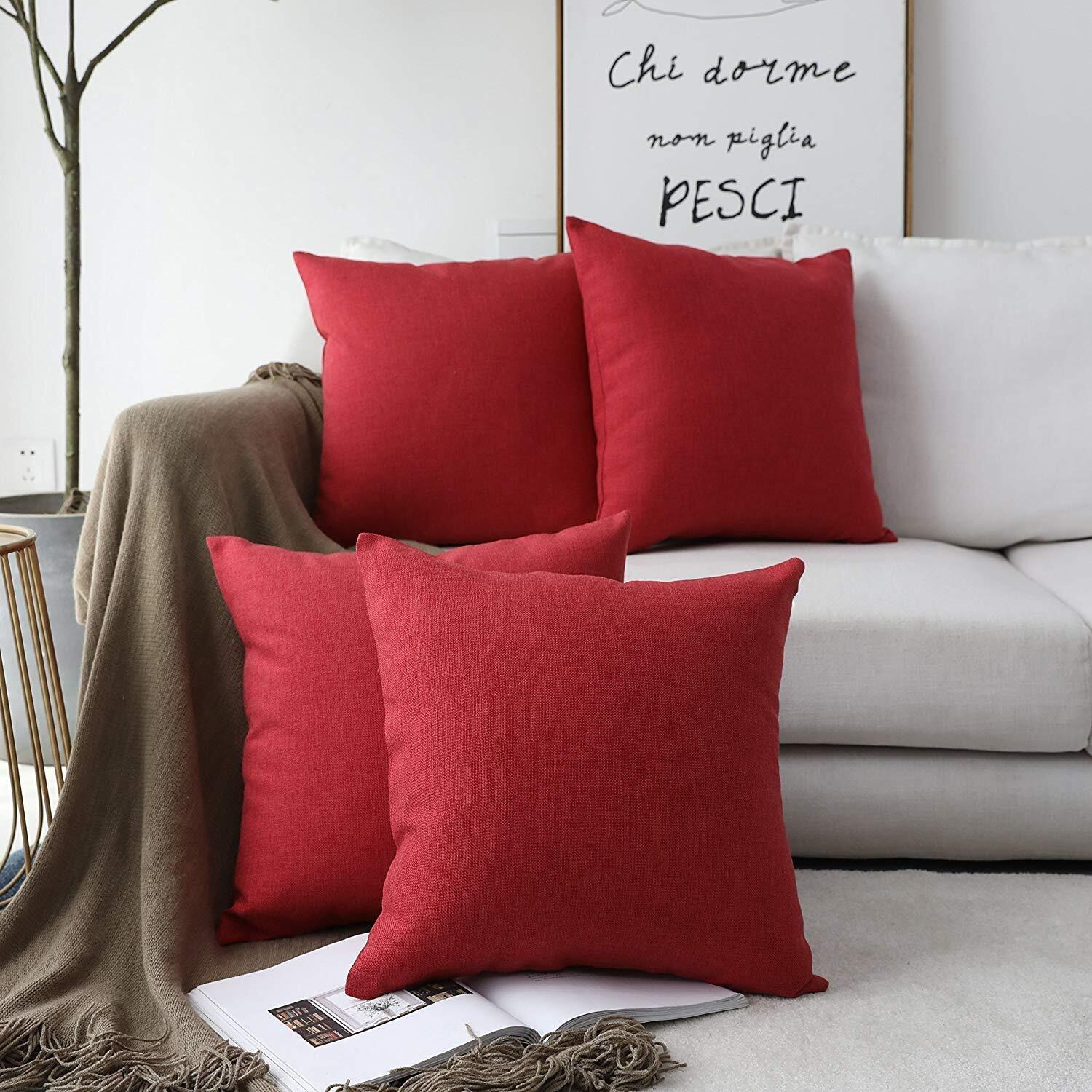 Khooti Jute Cushion Cover, 10x10 (Red)(Pack of 4)