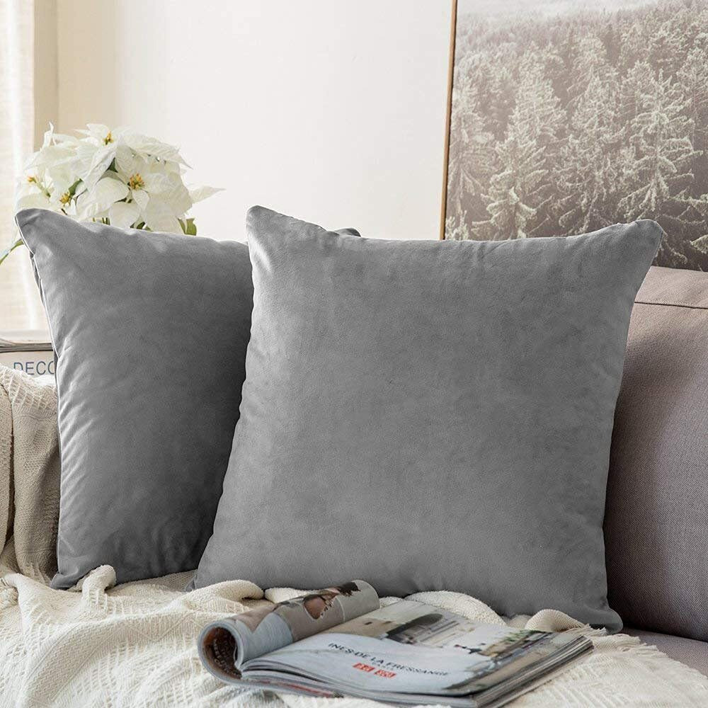 Khooti Velvet Cushion Cover, 28x28 (Light Grey)(Pack of 1)