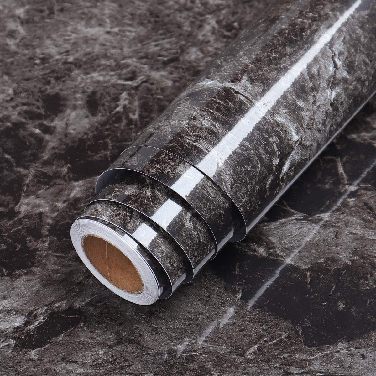 ELTON DIY High Gloss Brown Marble Wallpaper, 24 x 60 Inches