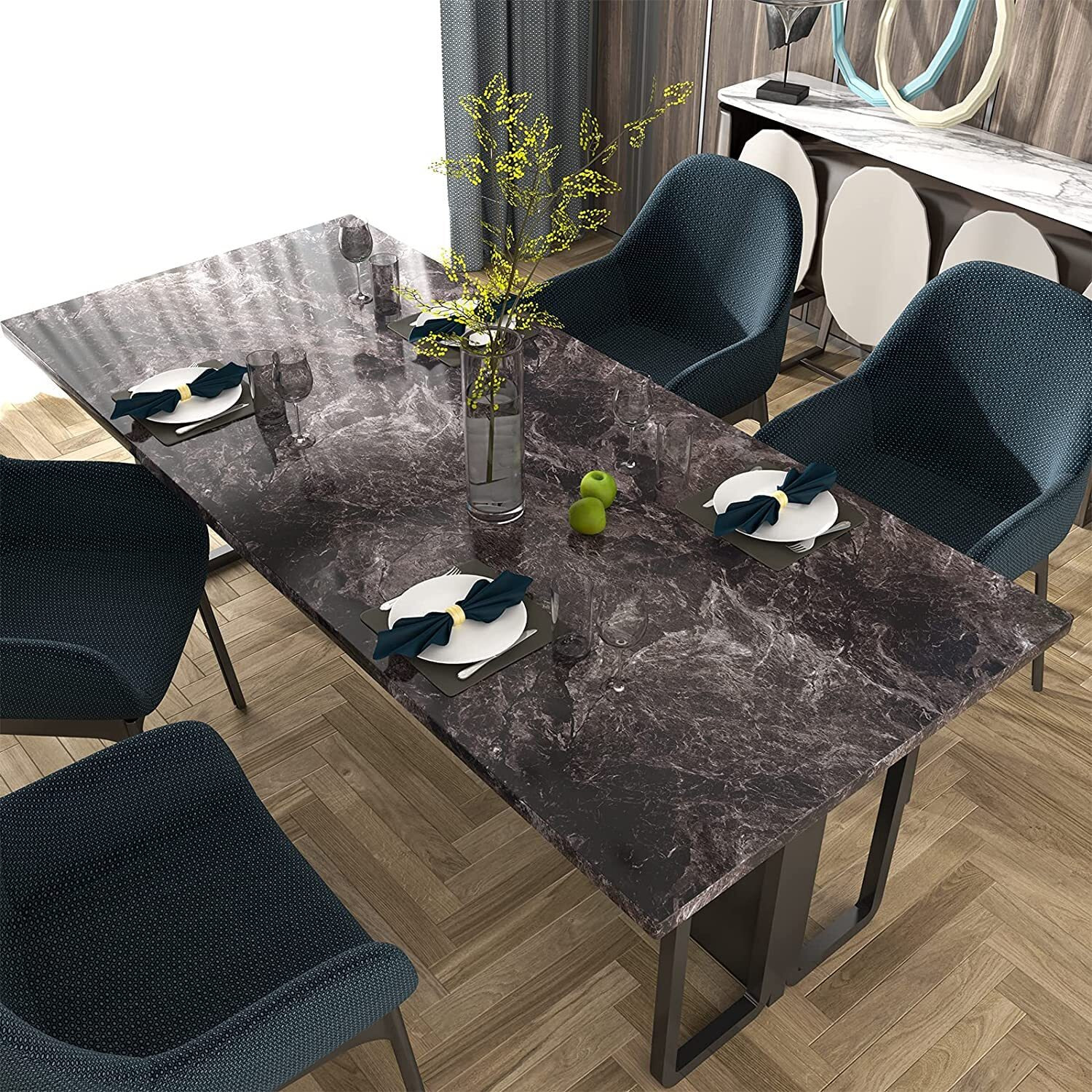 ELTON DIY High Gloss Brown Marble Wallpaper, 24 x 60 Inches
