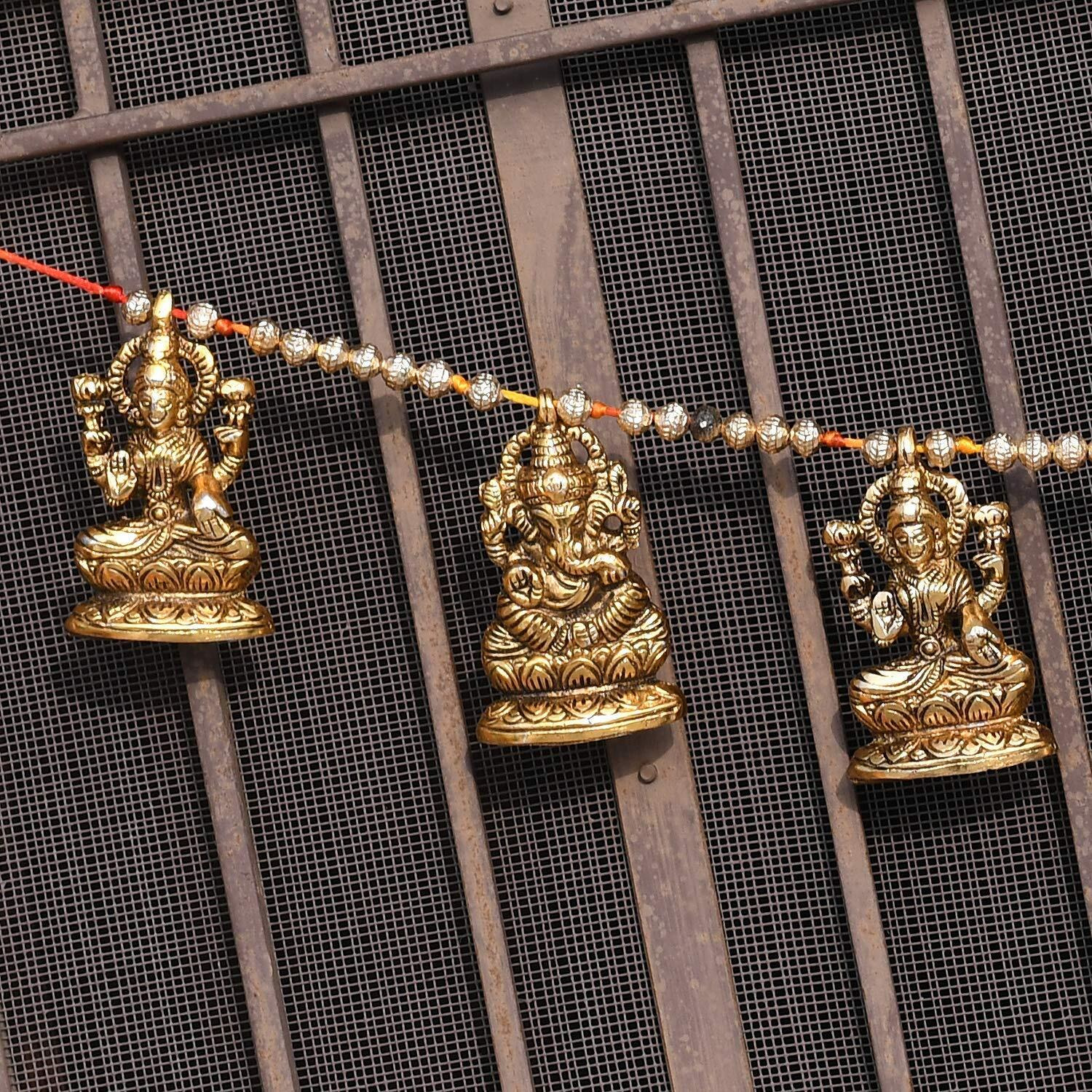 Collectible India Metal Door Hanging Toran Bandarwal for Home Decoration/Lakshmi Ganesha Toran Mandir Temple (35 x 3.5 inch, Gold) (1)