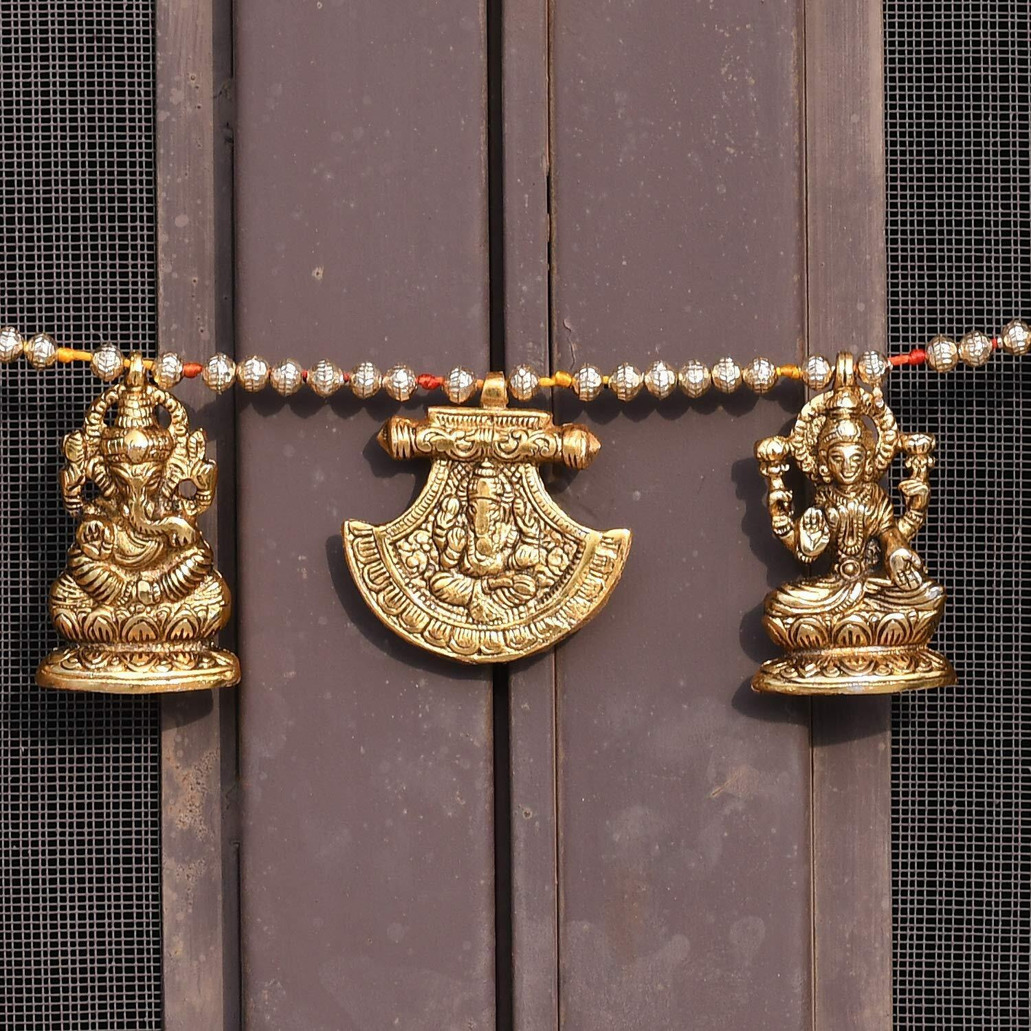 Collectible India Metal Door Hanging Toran Bandarwal for Home Decoration/Lakshmi Ganesha Toran Mandir Temple (35 x 3.5 inch, Gold) (1)