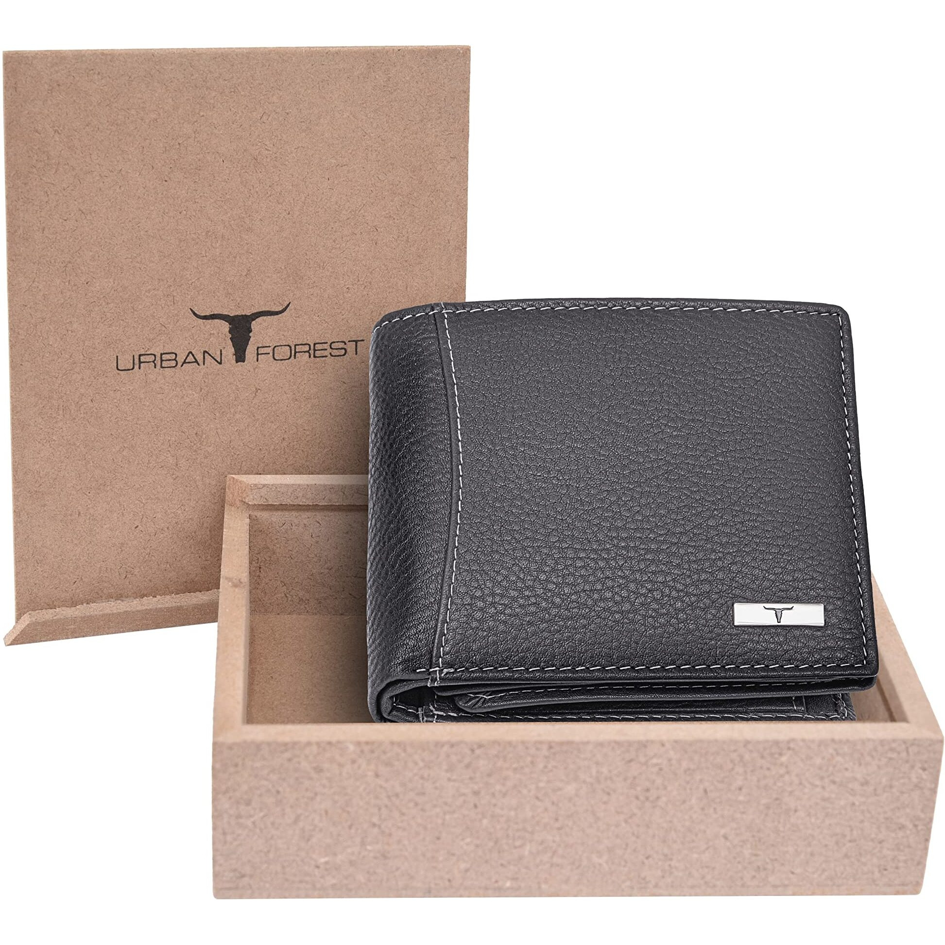 URBAN FOREST Oliver Grey Leather Wallet for Men - Packed in Premium Wooden Box for Festive Gifting