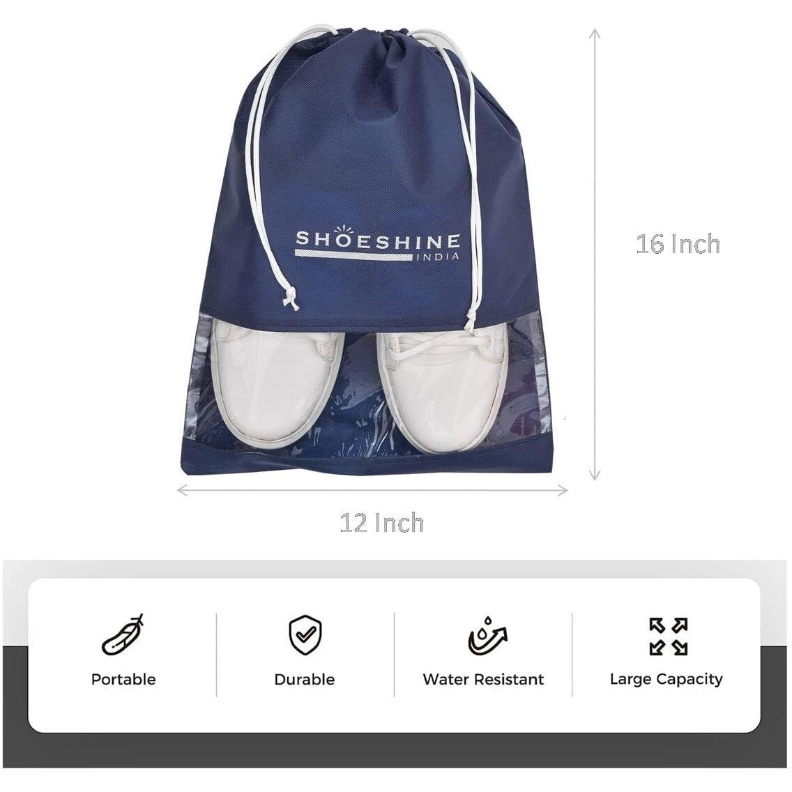SHOESHINE Shoe Bag for Storage Shoes for Men and Women Travel Essentials Shoe Cover or Shoe Bags Pouches Transparent Shoe Bag for Travel or Accessories - Pack of 6 Shoe Pouch