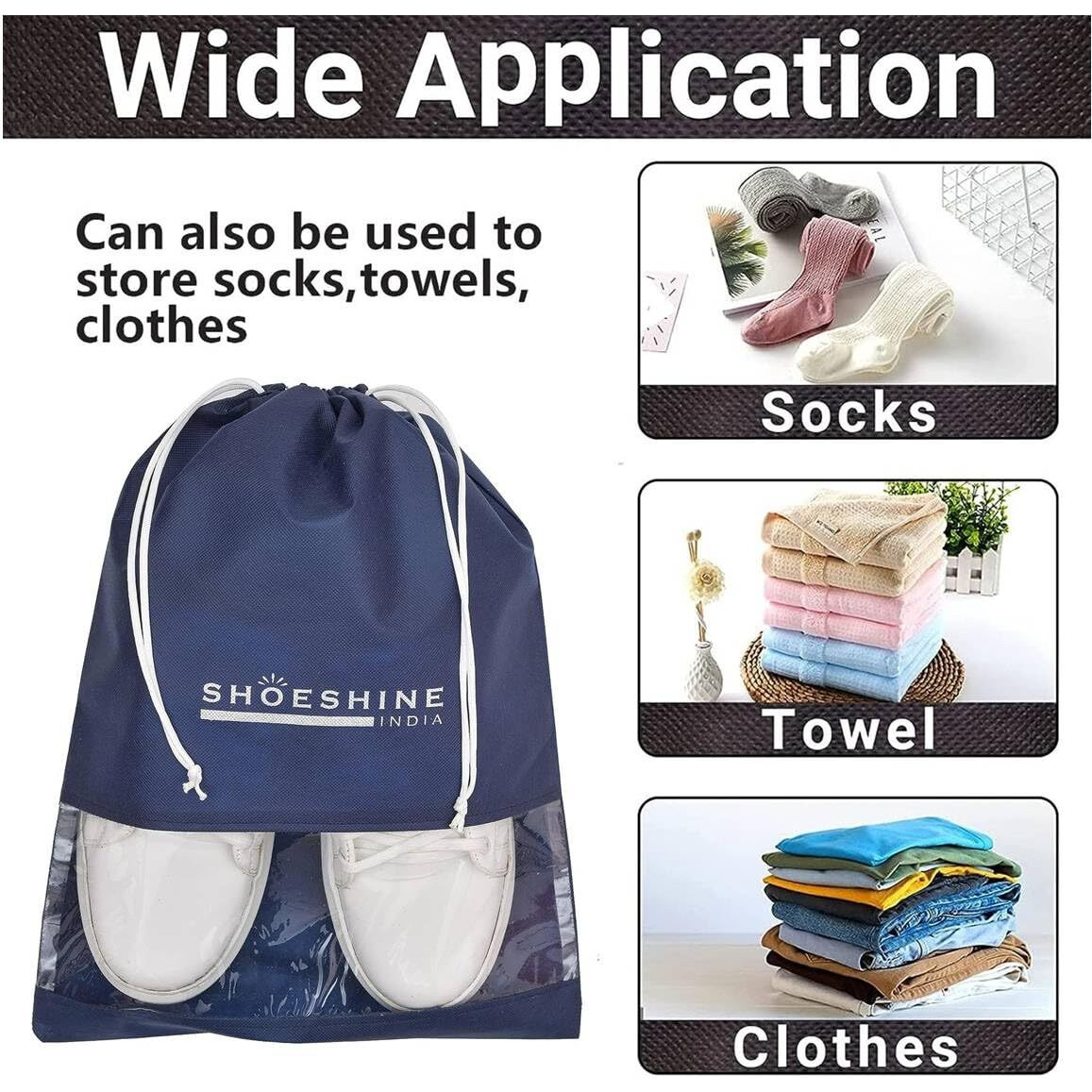 SHOESHINE Shoe Bag for Storage Shoes for Men and Women Travel Essentials Shoe Cover or Shoe Bags Pouches Transparent Shoe Bag for Travel or Accessories - Pack of 6 Shoe Pouch