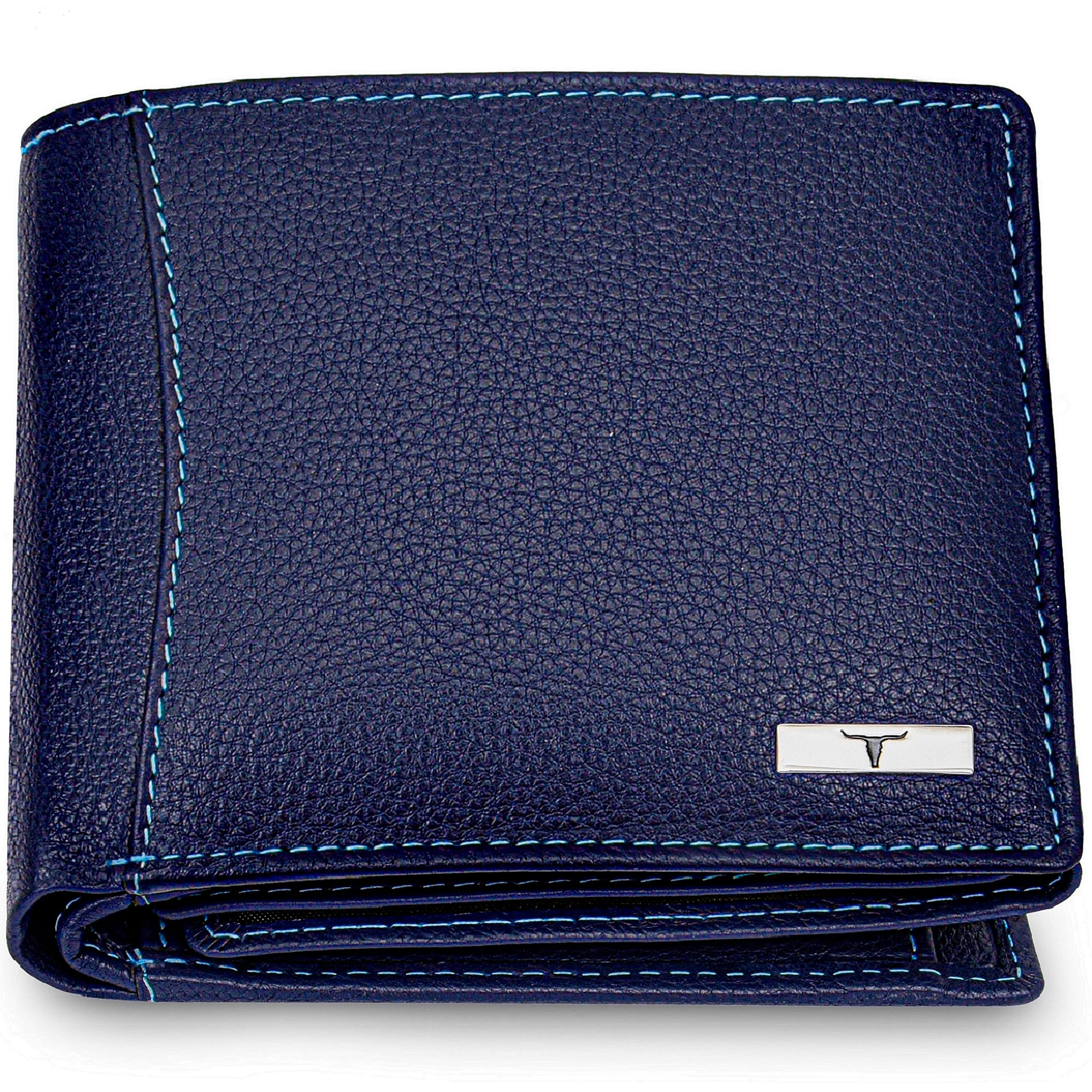 URBAN FOREST Oliver Blue Leather Wallet for Men - Packed in Premium Wooden Box for Festive Gifting