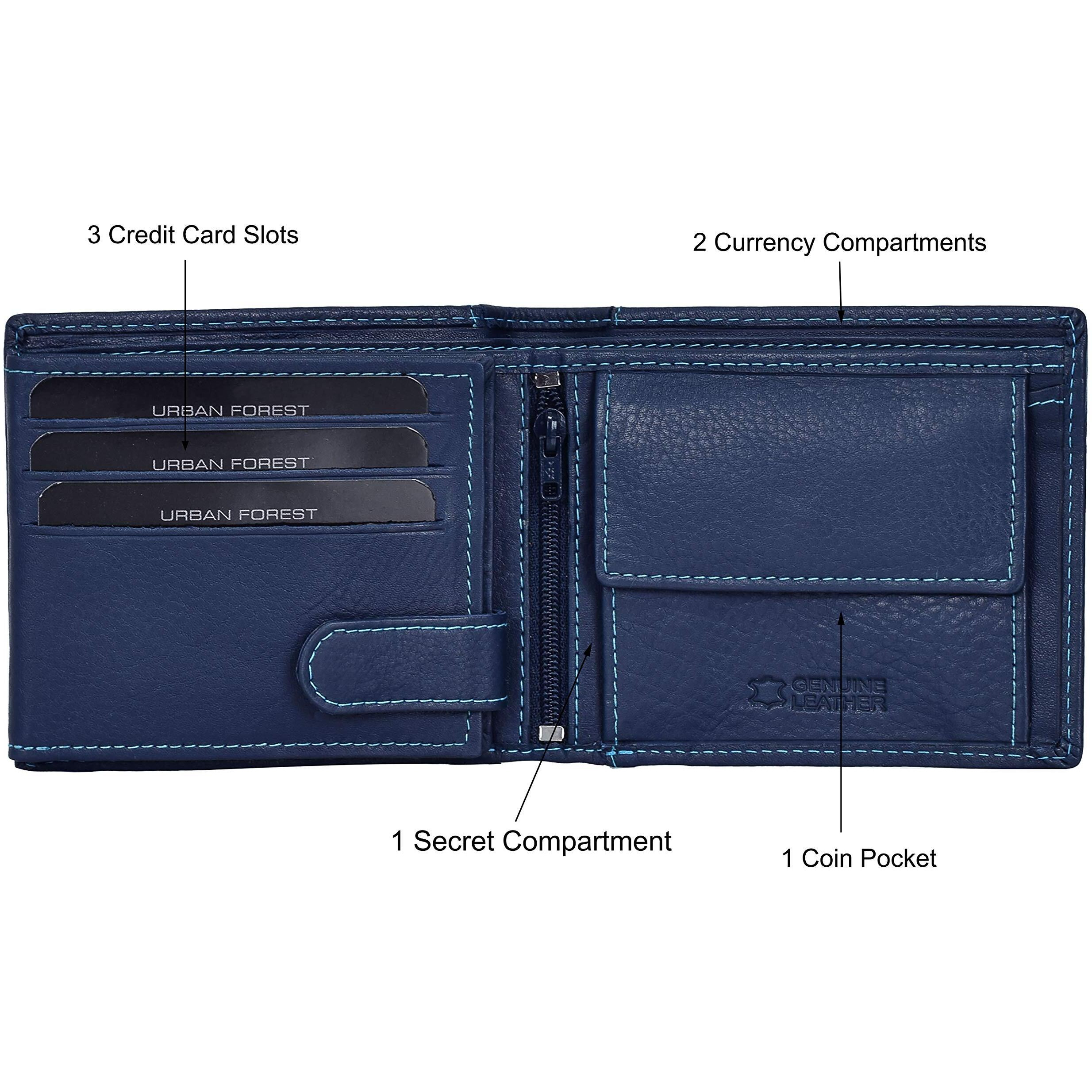 URBAN FOREST Oliver Blue Leather Wallet for Men - Packed in Premium Wooden Box for Festive Gifting