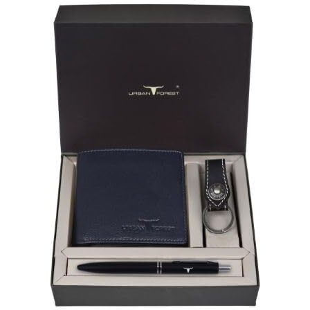 URBAN FOREST James Leather Wallet Combo for Men - Classic Blue Men s Leather Wallet, Keyring & Pen Combo Gift Set for Men