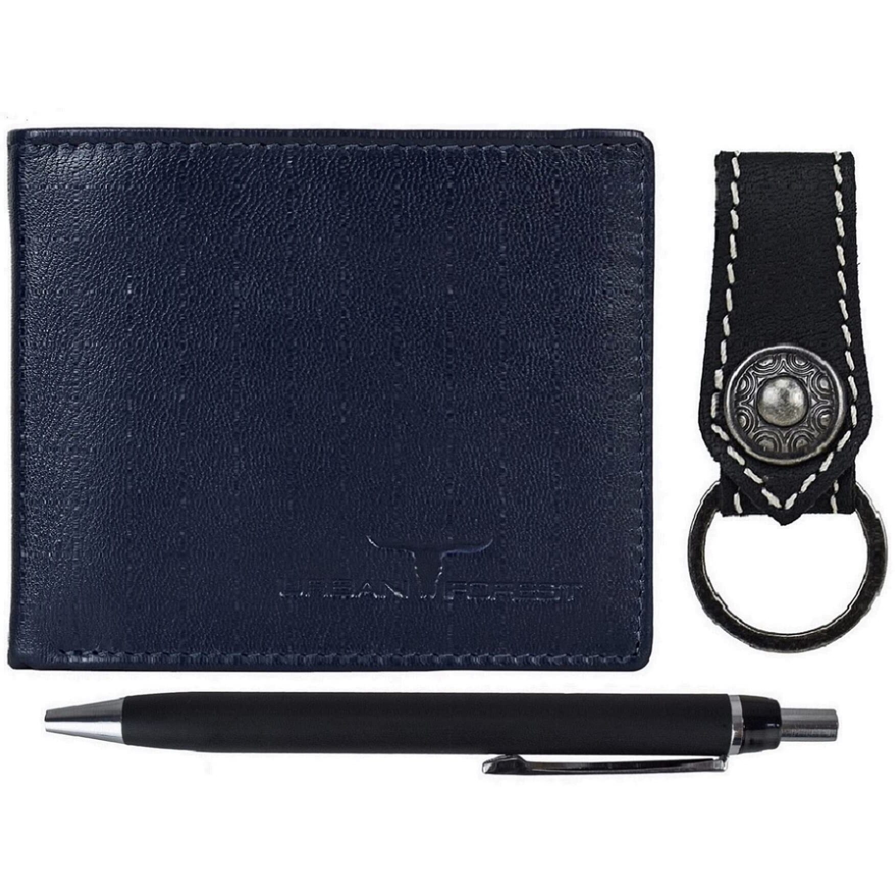 URBAN FOREST James Leather Wallet Combo for Men - Classic Blue Men s Leather Wallet, Keyring & Pen Combo Gift Set for Men