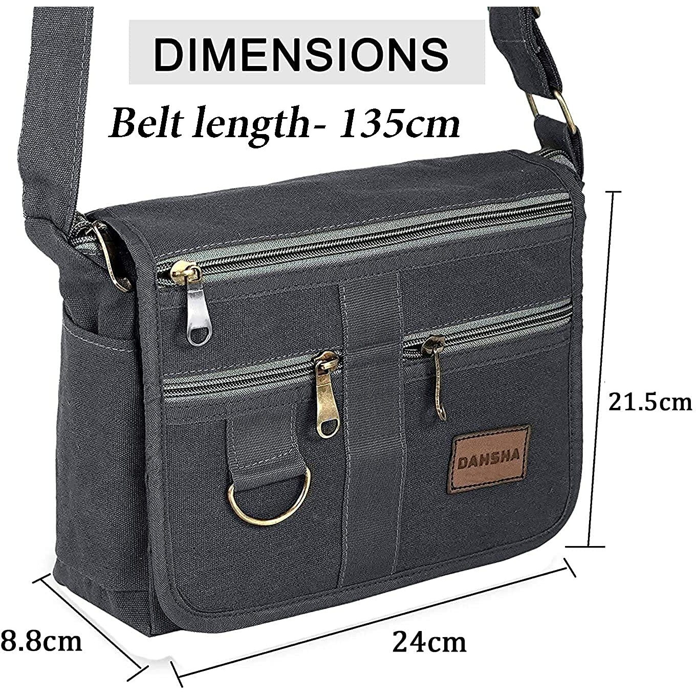 DAHSHA Stylish Cotton Sling Cross Body Travel Office Business Messenger One Side Shoulder Bag For Men Women (Grey, 21.5 x 8.8 x 24 Cm)
