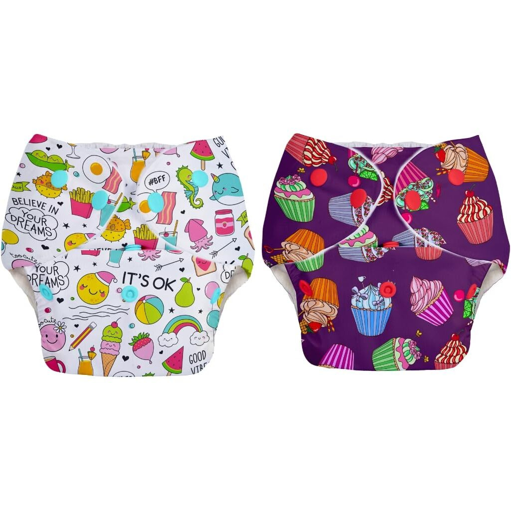 SuperBottoms BASIC Pack of 2 Reusable Cloth Diaper for babies 0-3 Years | Freesize Adjustable, Washable and Reusable | Outer Shell only | (WITHOUT dry feel pad/soaker/insert) | Print may vary
