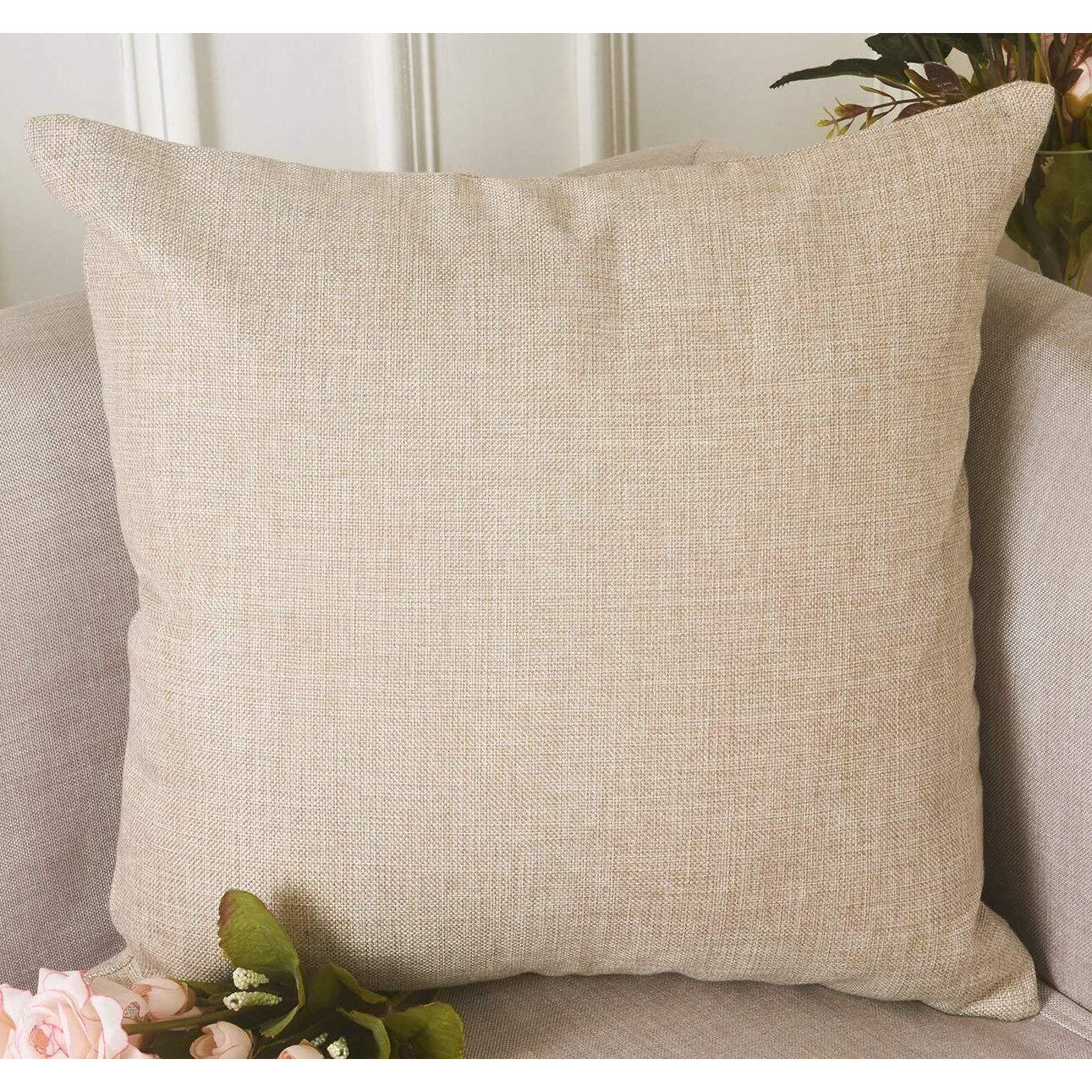 Khooti Jute Light Linen Fabric Cushion Cover, 14x14 (Pack of 4)