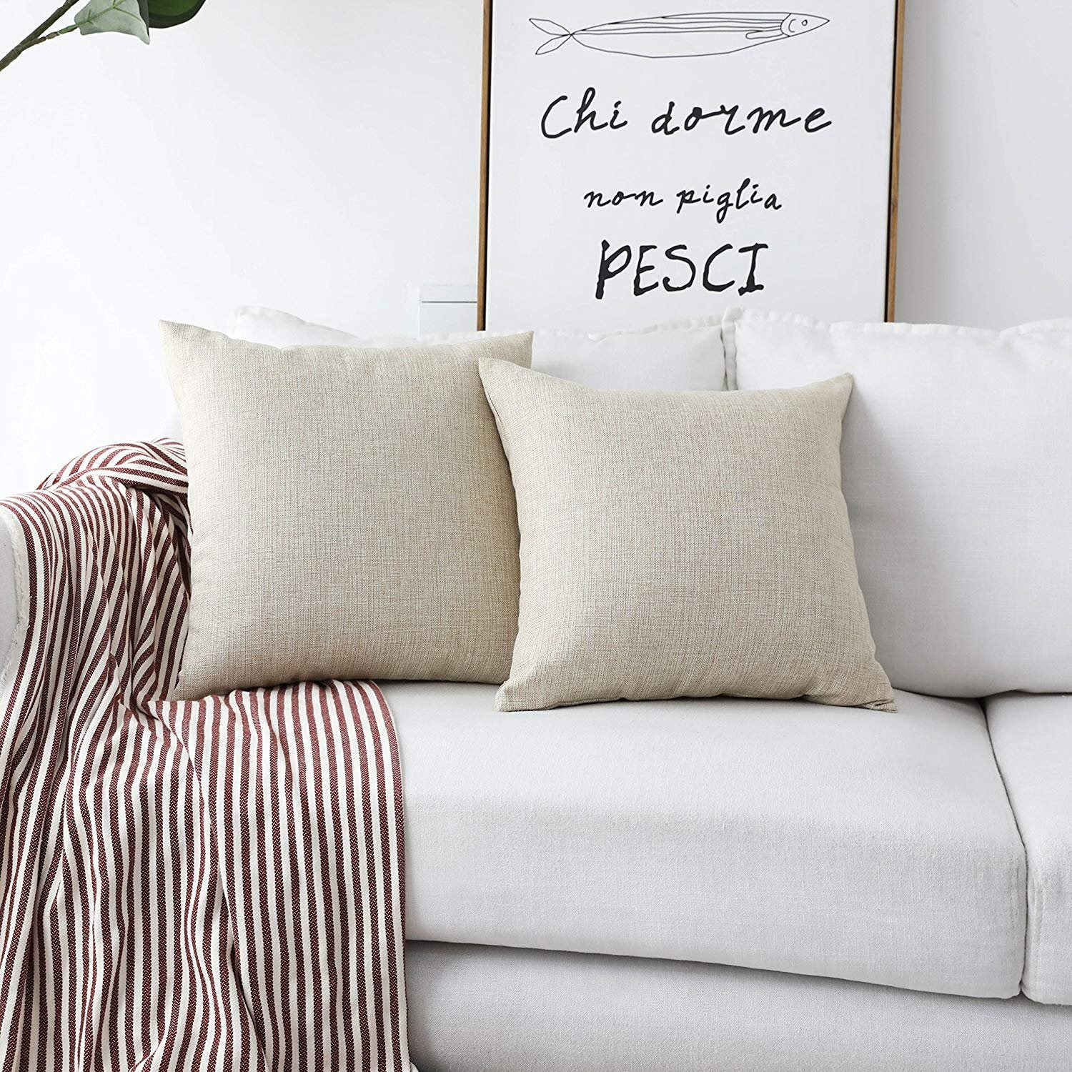 Khooti Jute Light Linen Fabric Cushion Cover (24x24-inch, ) - Pack of 3