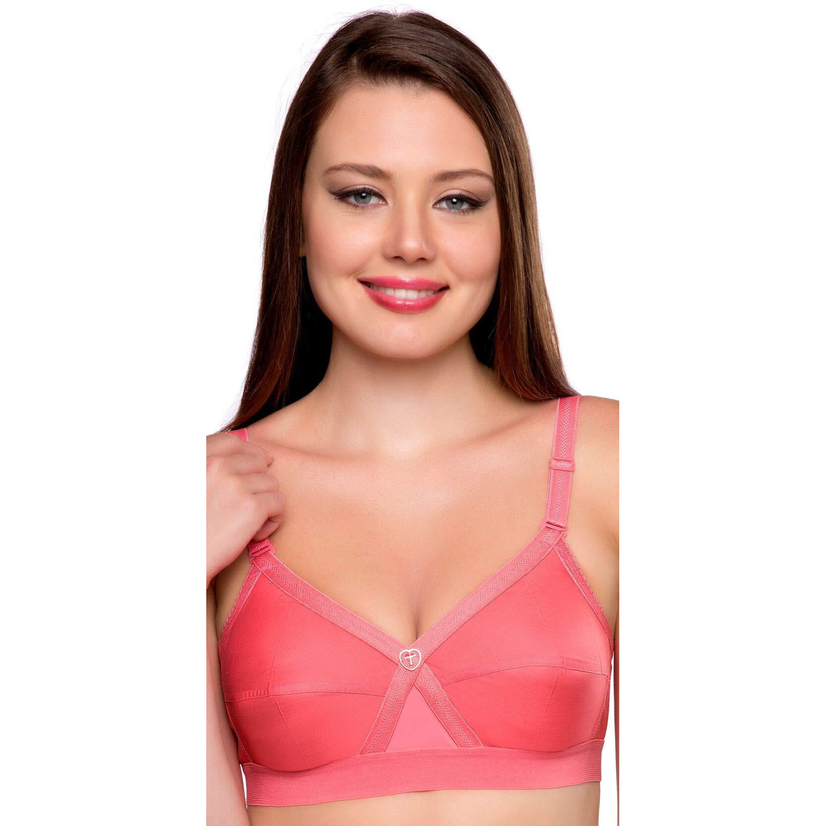 TRYLO Women s Non-Wired Bra (KRUTIKA Plain_Coral_38E)