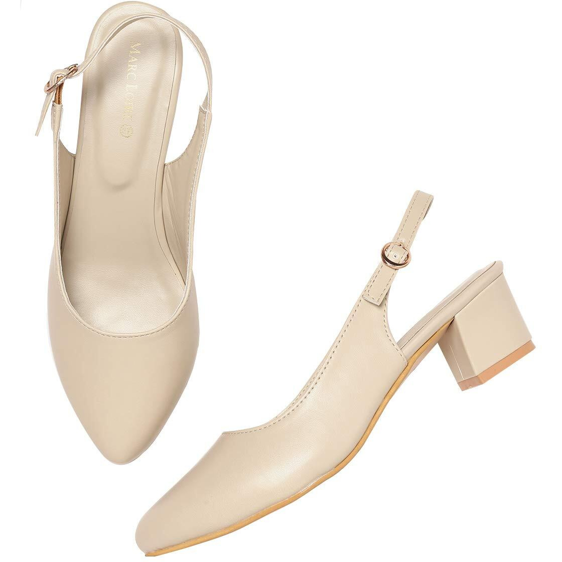 Marc Loire Women s Block Heel Pumps With Adjustable Ankle Strap, Cream, 5 Uk