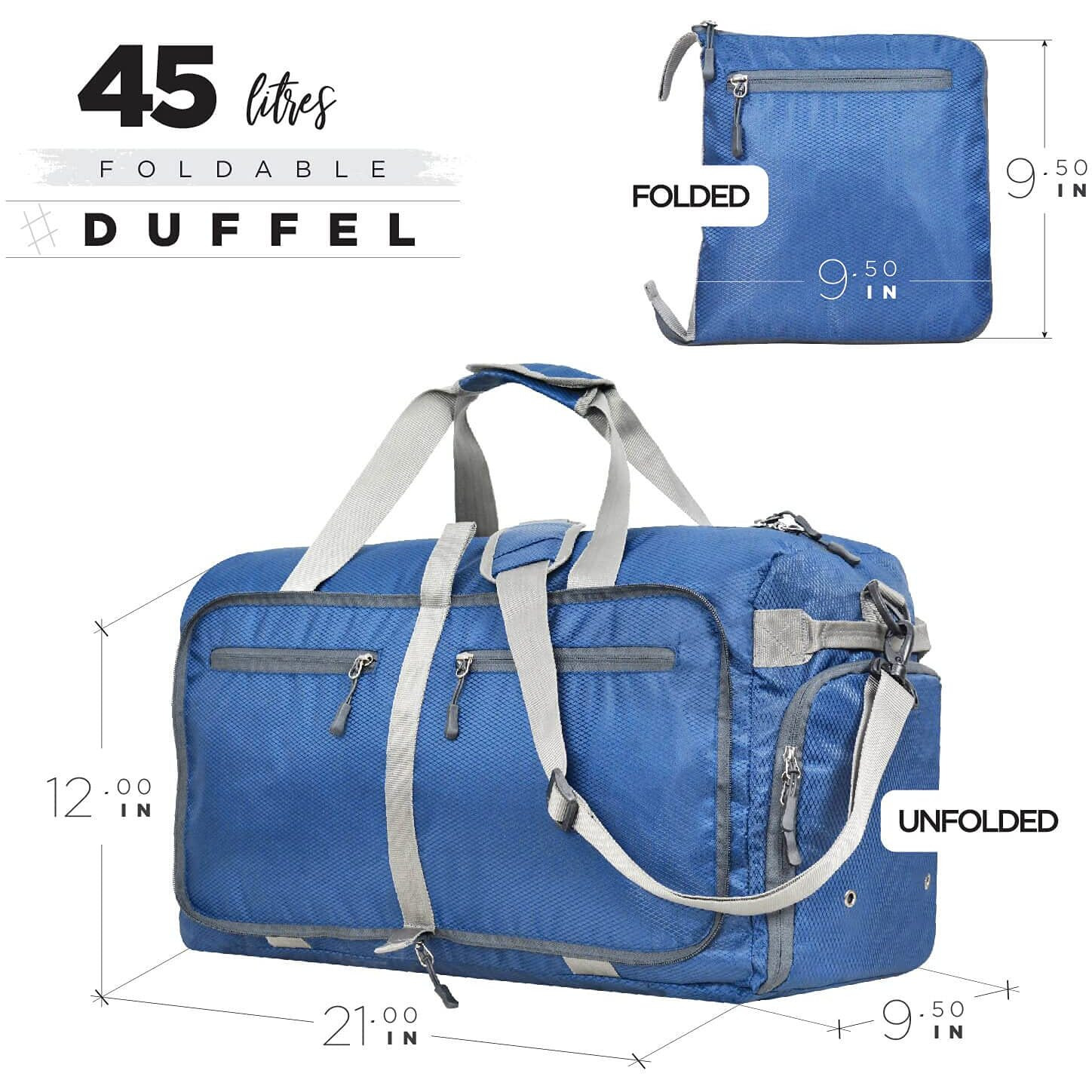 FATMUG Polyester Foldable Carry On Luggage Duffel Luggage Bag For Travel, Packing And Storage - Men And Women s - 45 L, Navy Blue, 12Cm