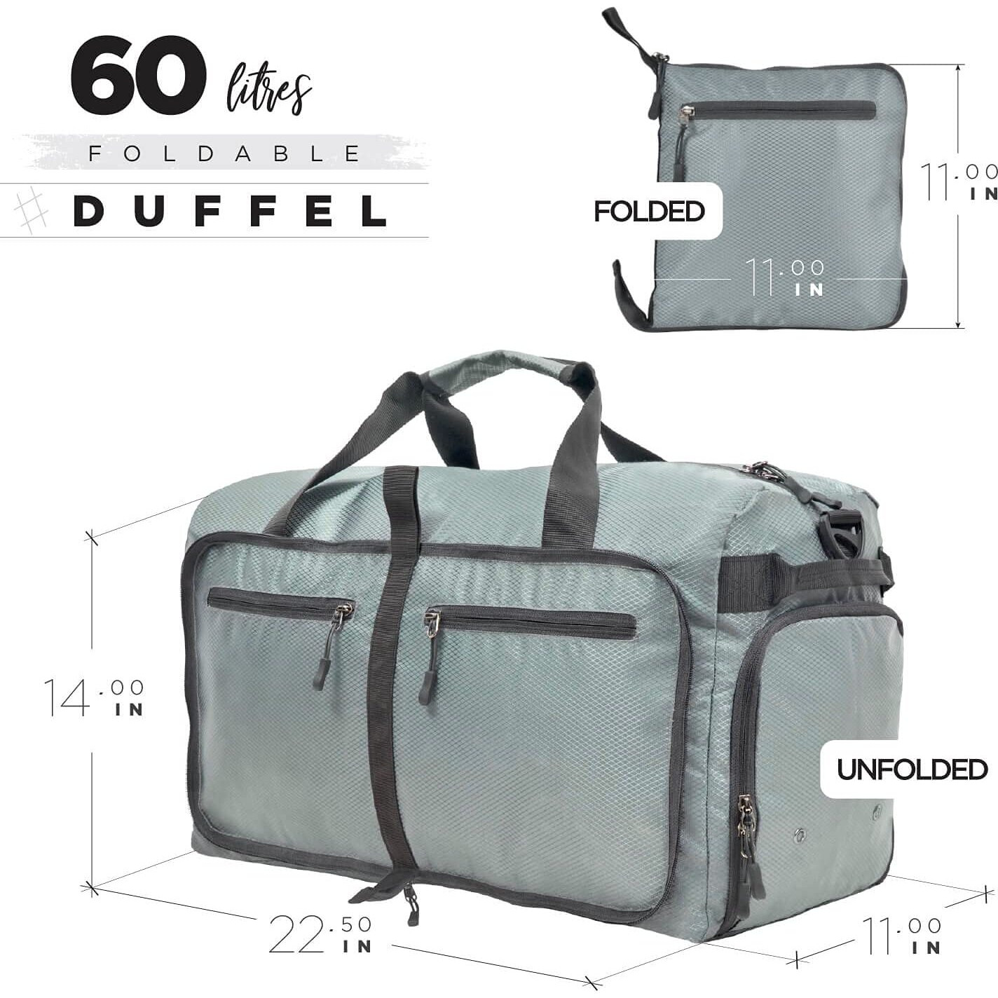 FATMUG Men s and Women s Polyester Foldable Duffel Luggage Bag (Grey, 60 L)