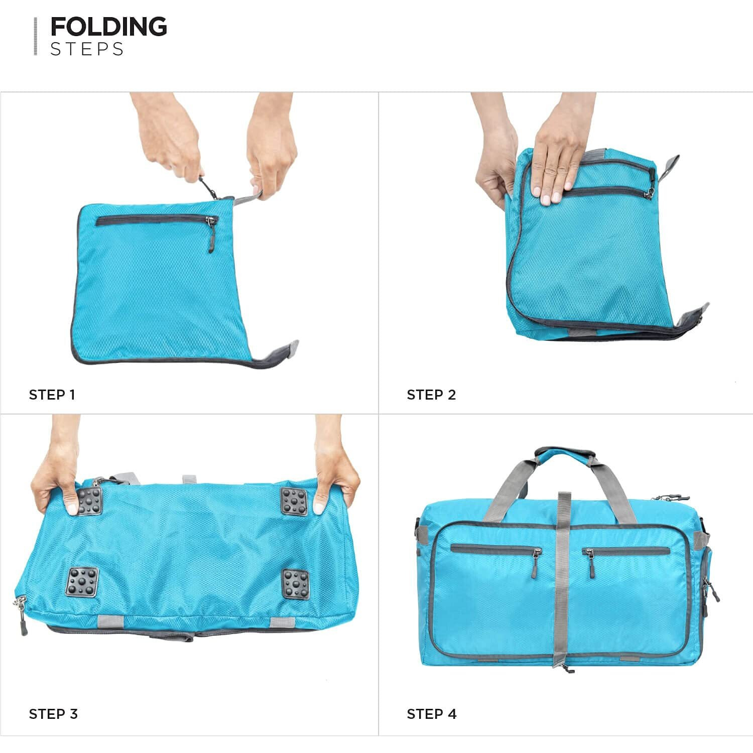 FATMUG Foldable Duffel Luggage Bag for Travel, Packing and Storage - Men and Women - 45 L, Sky Blue