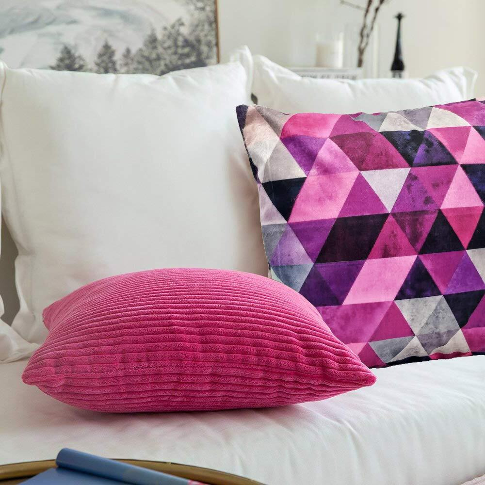Khooti Velvet Cushion Cover, 10x10 (Triangular Pink)(Pack of 1)