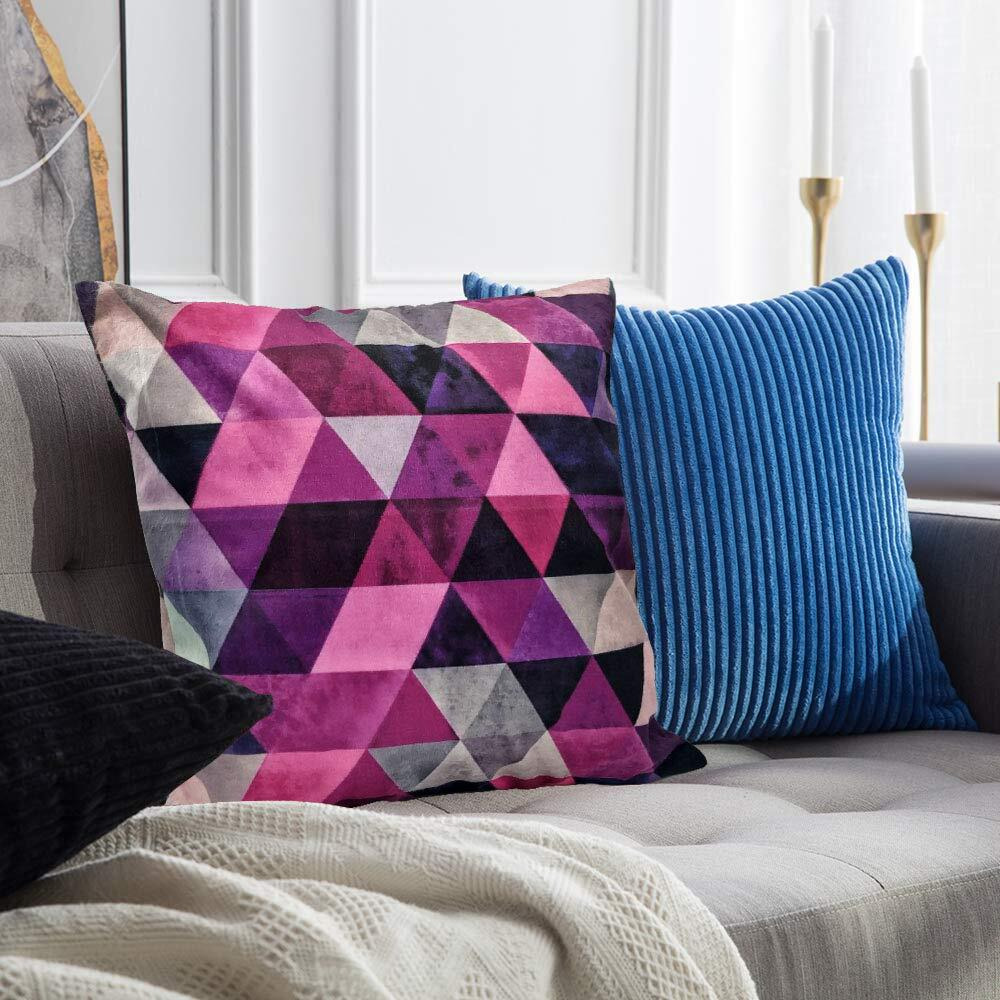 Khooti Velvet Cushion Cover, 10x10 (Triangular Pink)(Pack of 1)