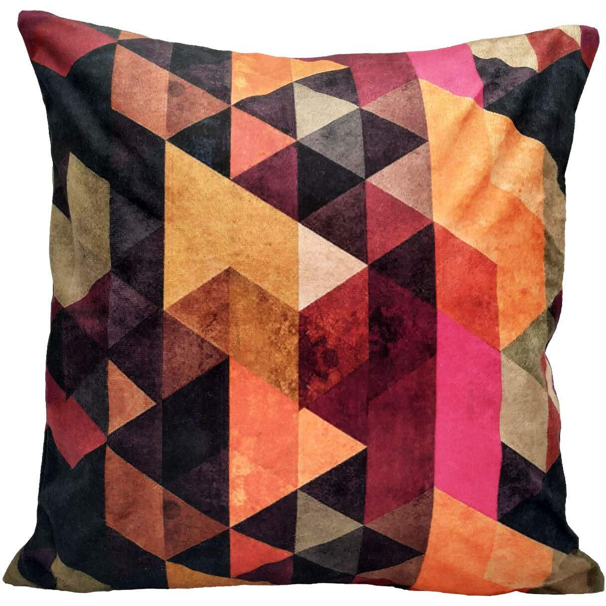 Khooti Velvet Cushion Cover, 16x16 (Triangular Orange)(Pack of 1)