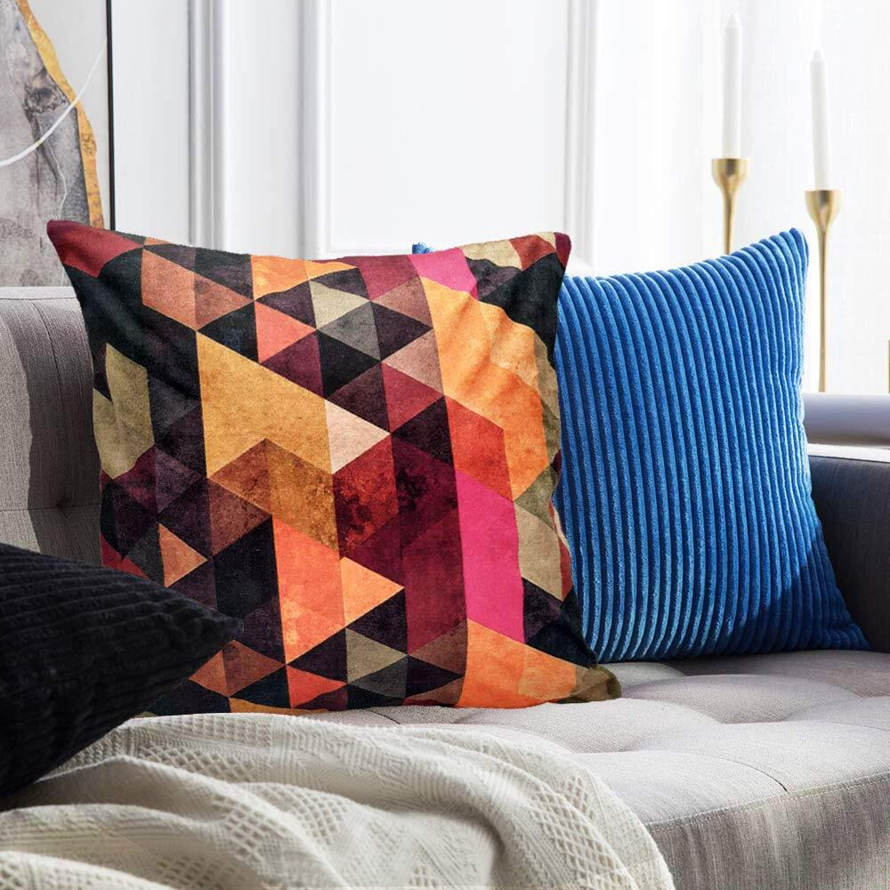 Khooti Velvet Cushion Cover, 16x16 (Triangular Orange)(Pack of 1)