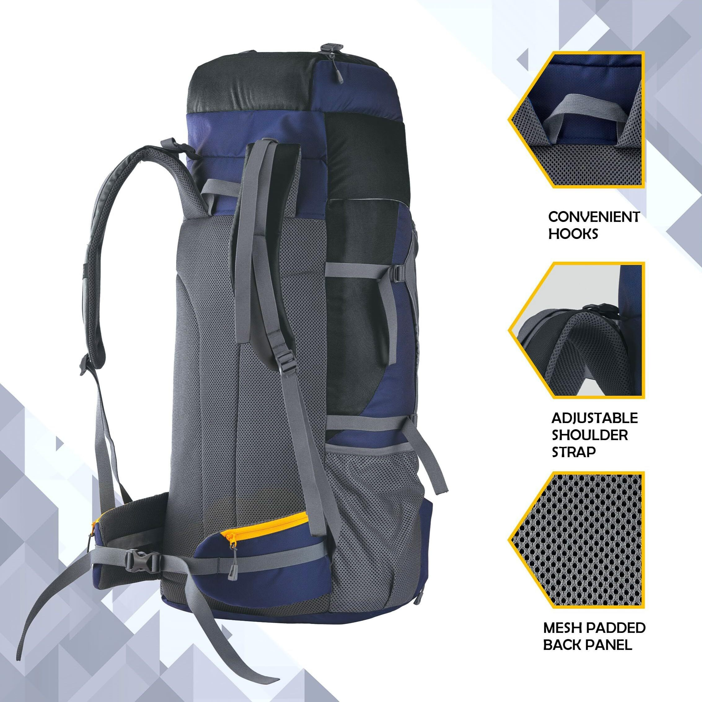 TRAWOC AEROLINK 60 Liter Travel Backpack Hiking Trekking Bag Camping Rucksack for Men & Women, 3 Year Warranty, Black, HK006