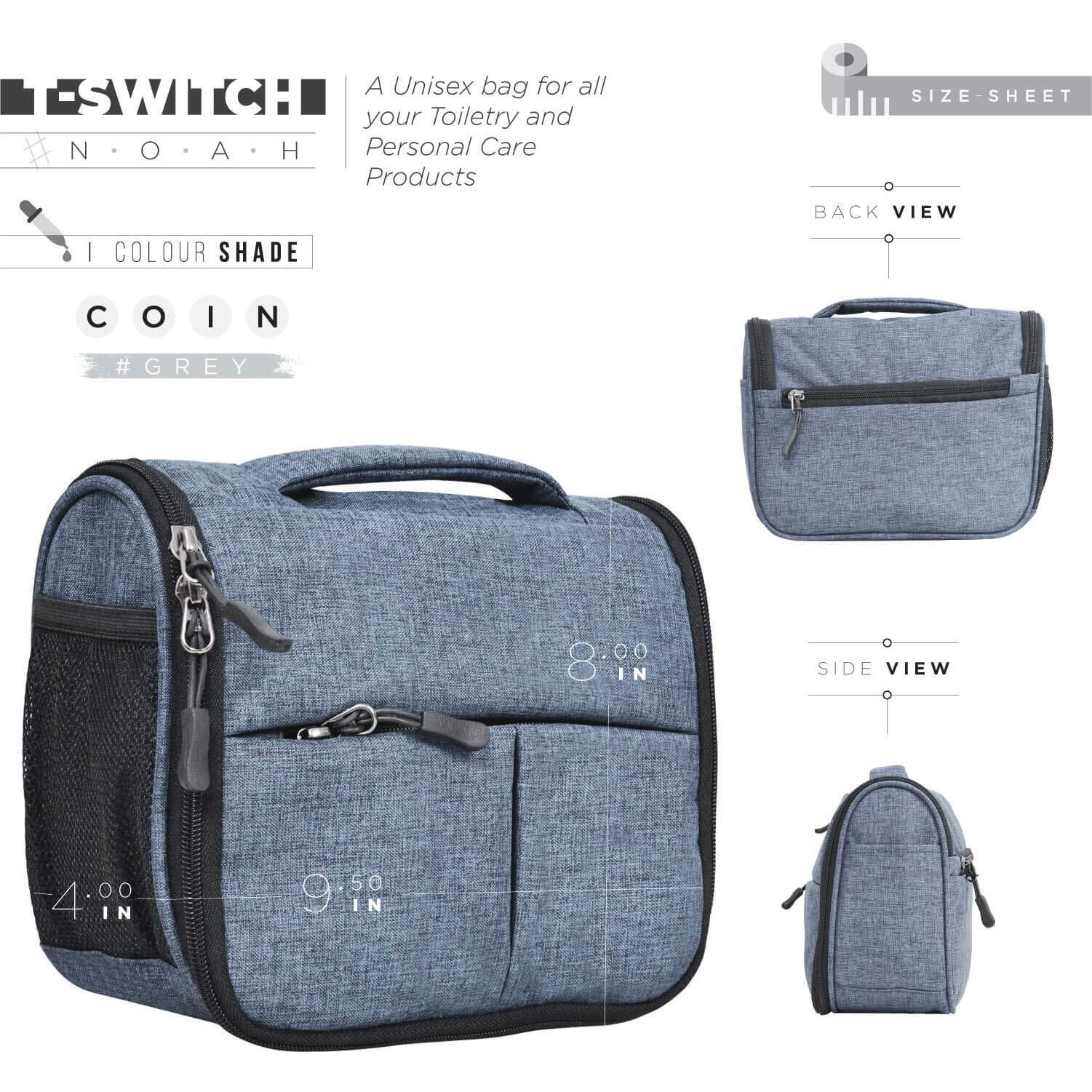 FATMUG Travel Toiletry Kit Organizer Bag Hanging Dopp Kit For Men - Cosmetics Pouch For Women - Light Grey - 10 Cm, M