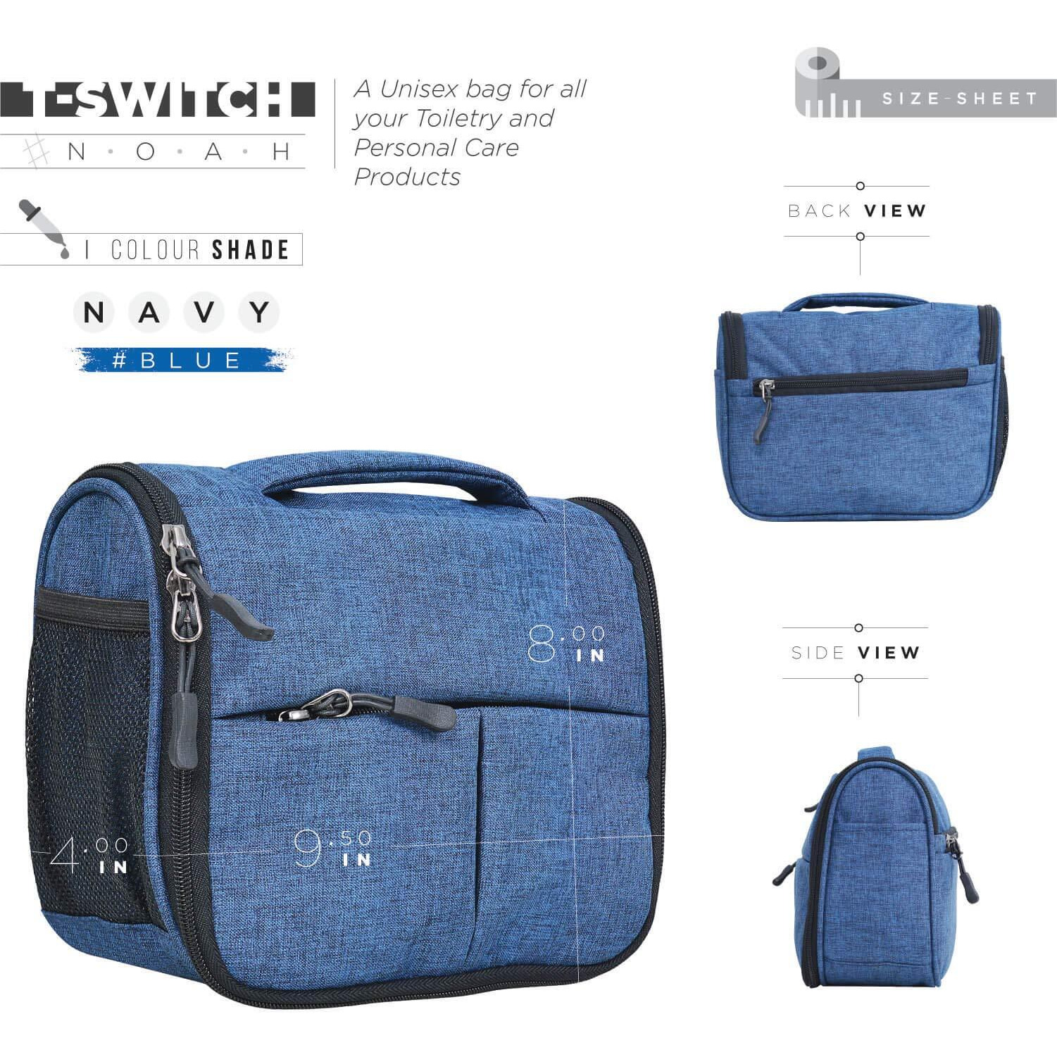FATMUG Travel Toiletry Kit Organizer Bag Hanging Dopp Kit For Men - Cosmetics Pouch For Women - Navy - 10 Cm, M