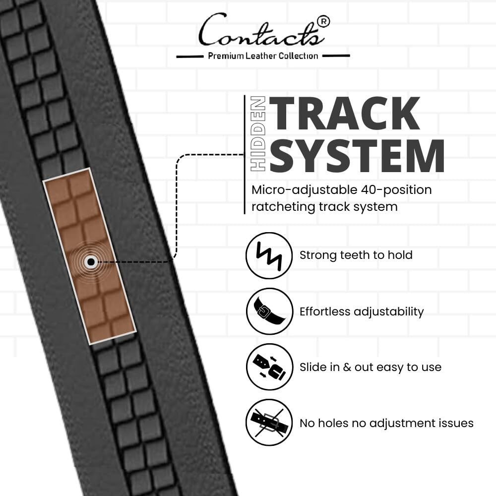 Contacts Genuine Leather Belt for Men with Easier Adjustable Autolock Buckle - Micro Adjustable Belt Fit Everywhere |Formal & Casual | Elegant Gift Box (15-Black-Waist Size Fit from 28  to 42 )