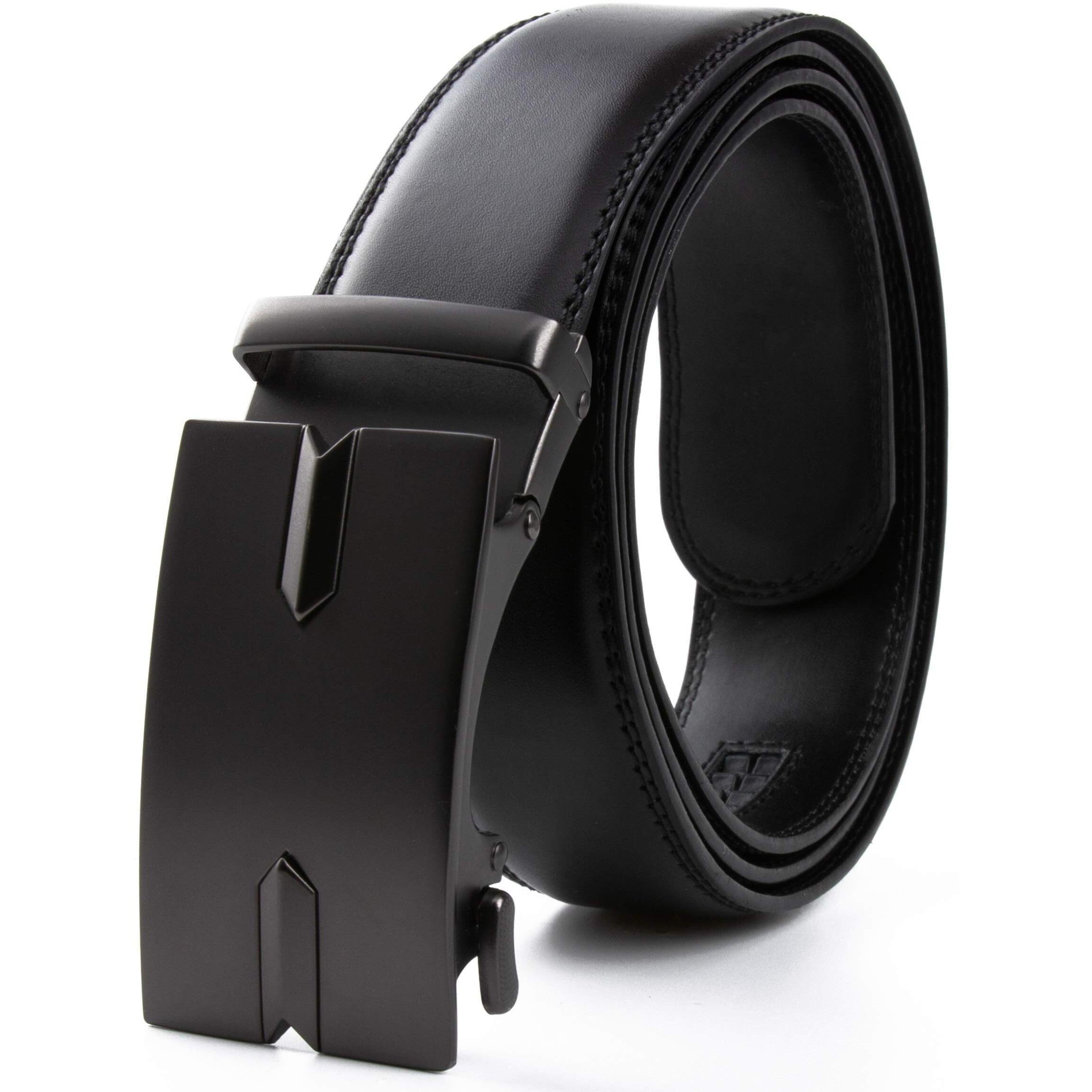 Contacts Genuine Leather Belt for Men with Easier Adjustable Autolock Buckle - Micro Adjustable Belt Fit Everywhere |Formal & Casual | Elegant Gift Box - (03-Black-Waist Size Fit From 28  to 42 )
