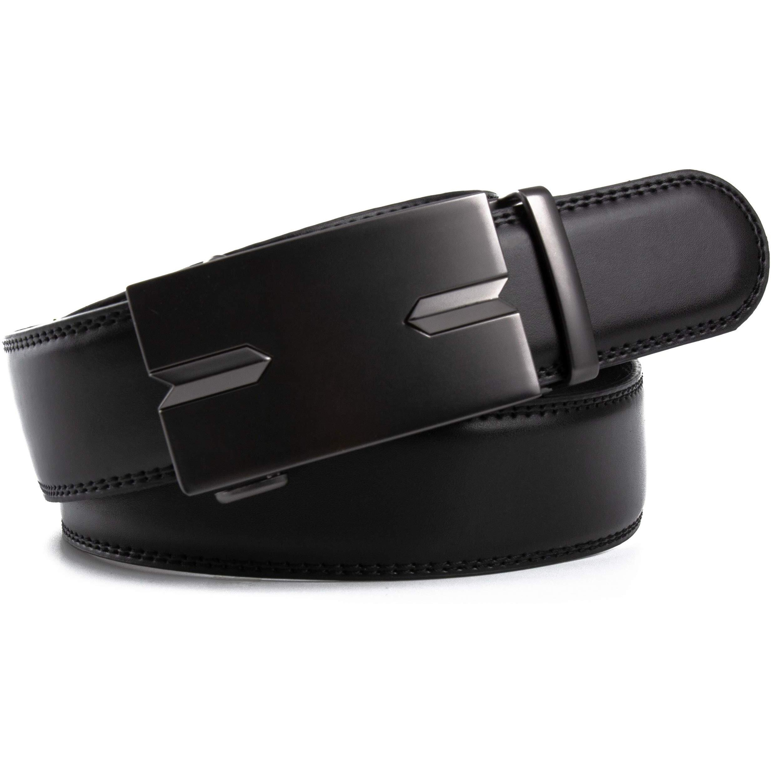 Contacts Genuine Leather Belt for Men with Easier Adjustable Autolock Buckle - Micro Adjustable Belt Fit Everywhere |Formal & Casual | Elegant Gift Box - (03-Black-Waist Size Fit From 28  to 42 )