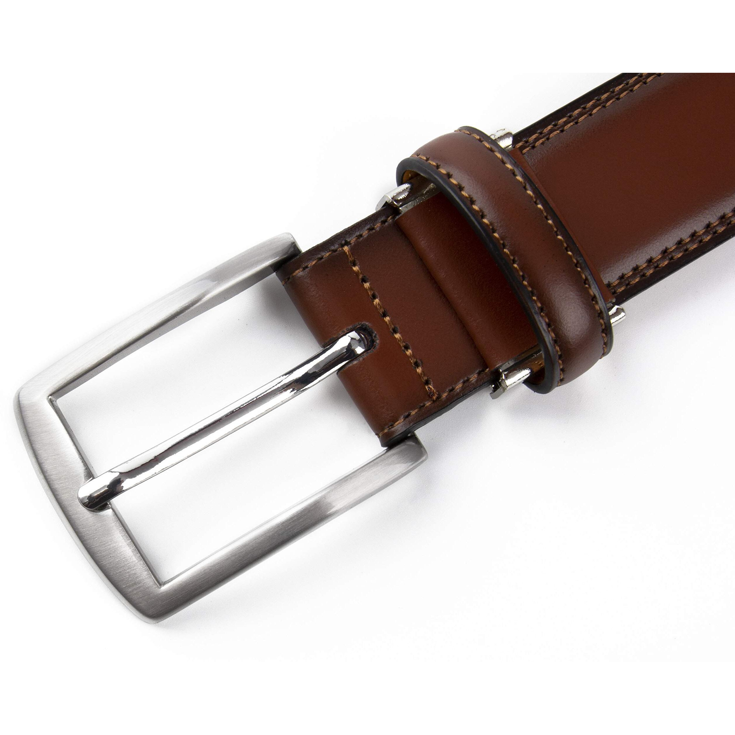 Contacts Men s Genuine Leather Pin Buckle Belt | Leather Belt for Men Classic Designs for Work & Business Casual (Brown)