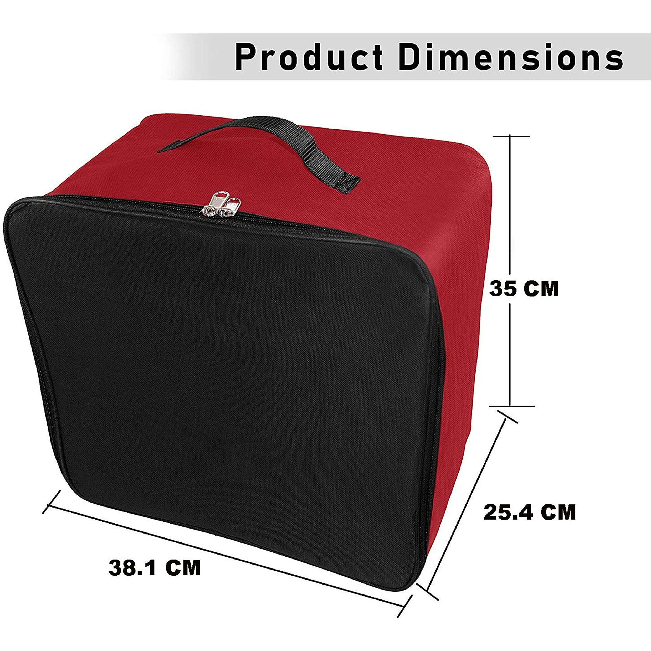 NISUN 3 Pack Nylon Underbed Moisture Proof Wardrobe Organizer Storage Bag for Clothes With Zipper Closure and Handle Square -(Red & Black, 38.1 x 25.4 x 35 cm)