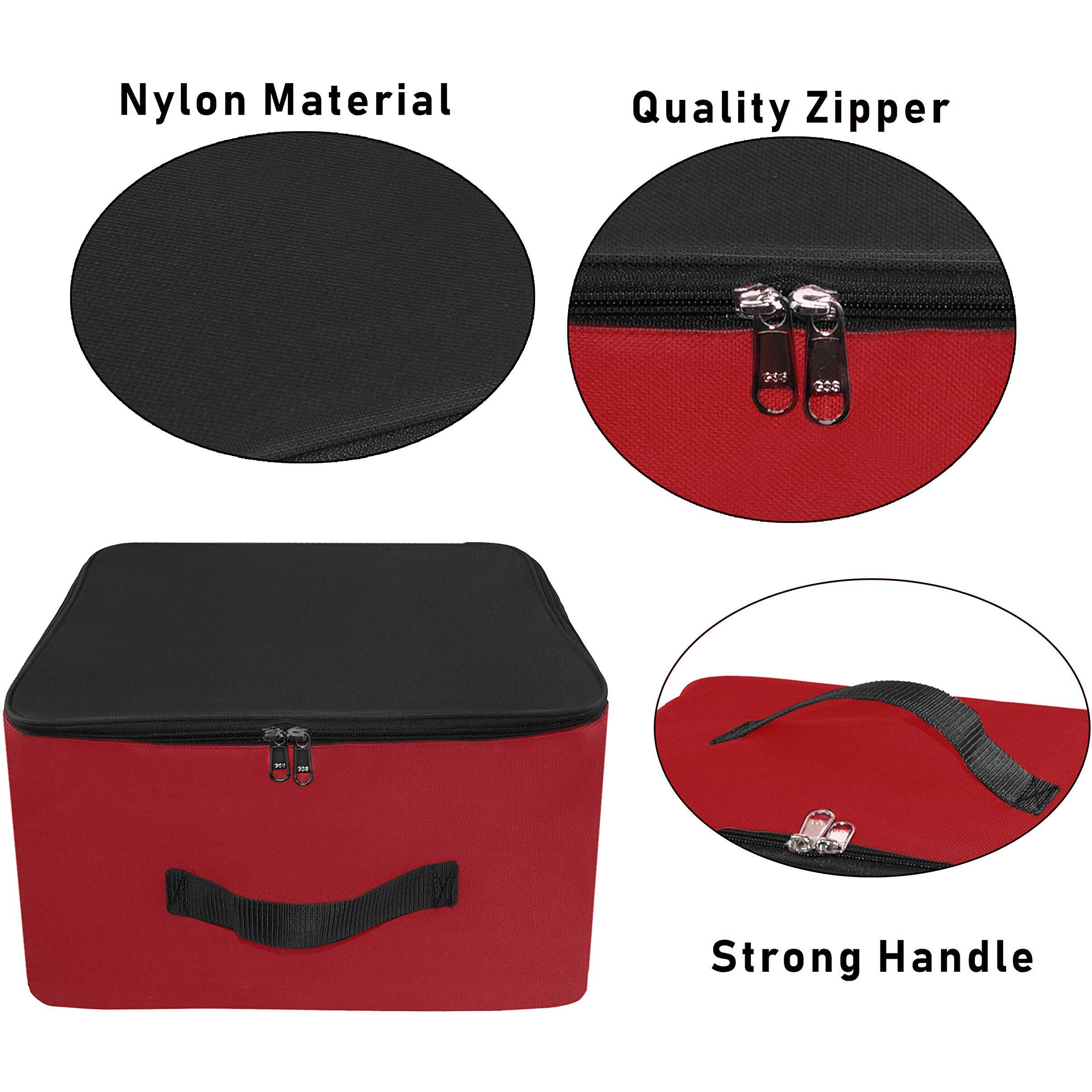 NISUN 3 Pack Nylon Underbed Moisture Proof Wardrobe Organizer Storage Bag for Clothes With Zipper Closure and Handle Square -(Red & Black, 38.1 x 25.4 x 35 cm)