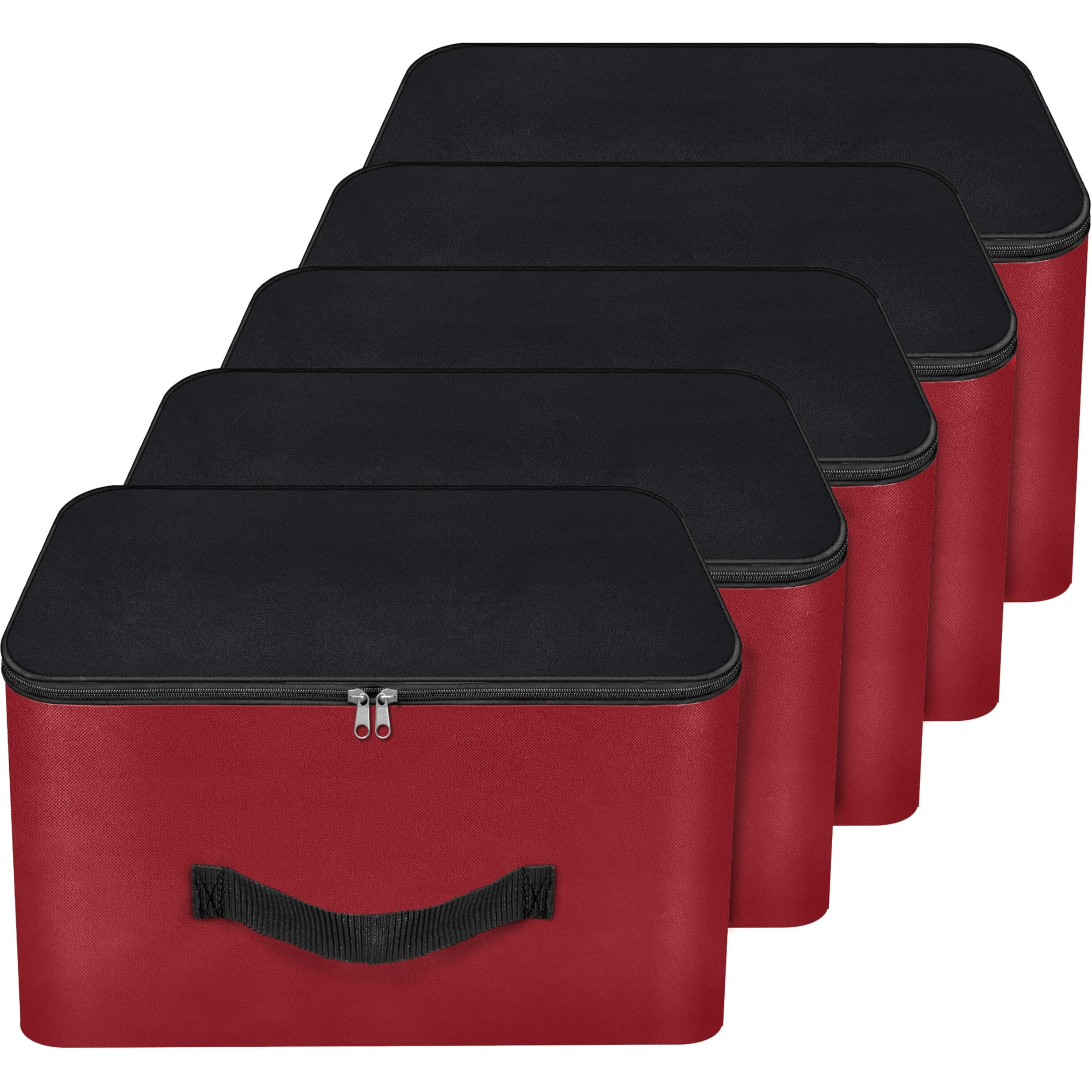 NISUN 5 Pack Nylon Underbed Moisture Proof Wardrobe Organizer Storage Bag for Clothes With Zipper Closure and Handle Square -(Red & Black, 38.1 x 25.4 x 35 cm)